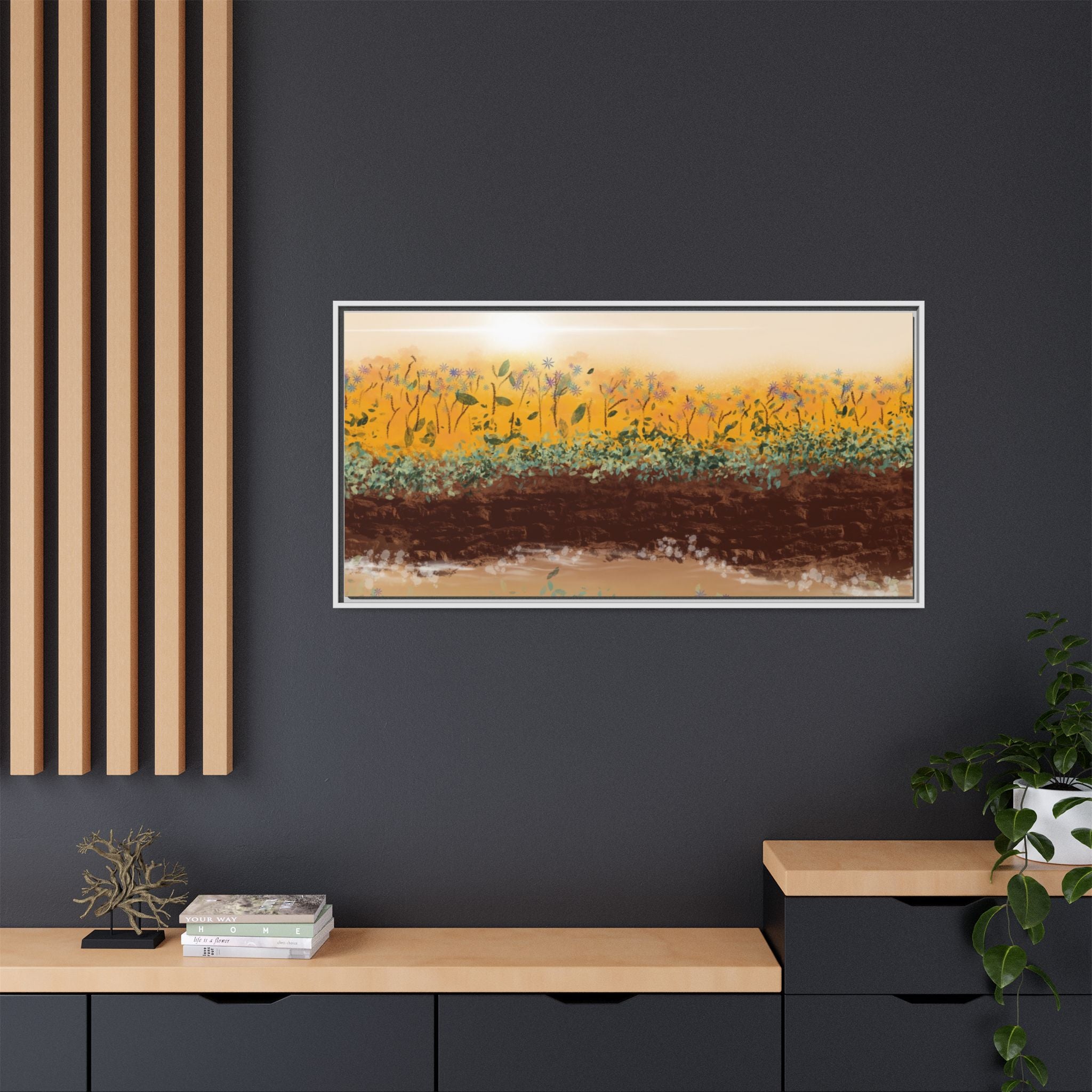 Golden Meadow Morning on Matte Canvas, Framed