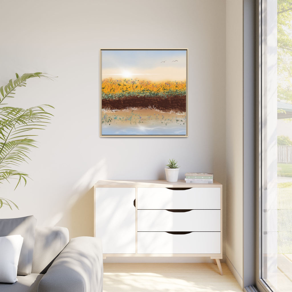 Golden Meadow Morning on Matte Canvas, Framed