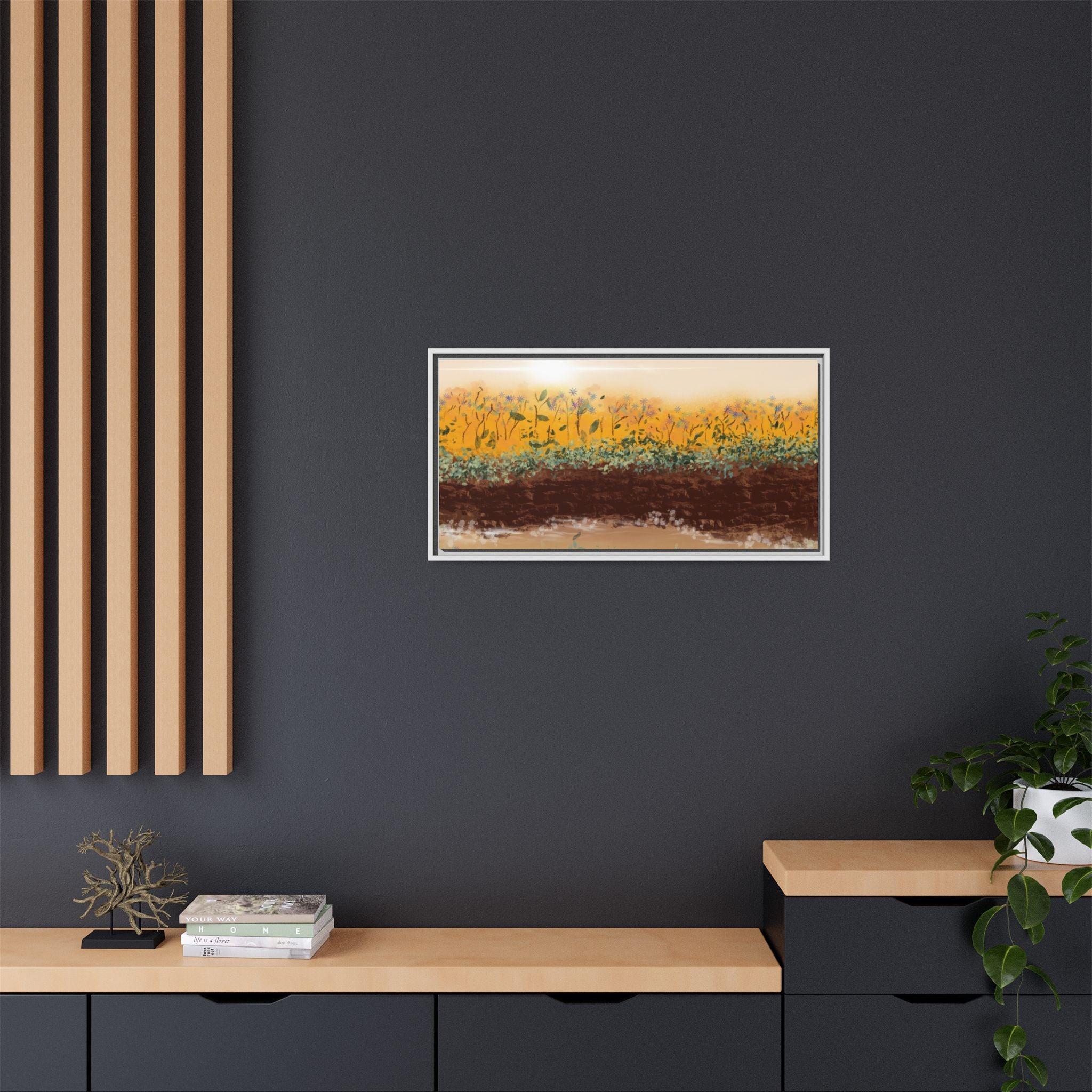 Golden Meadow Morning on Matte Canvas, Framed