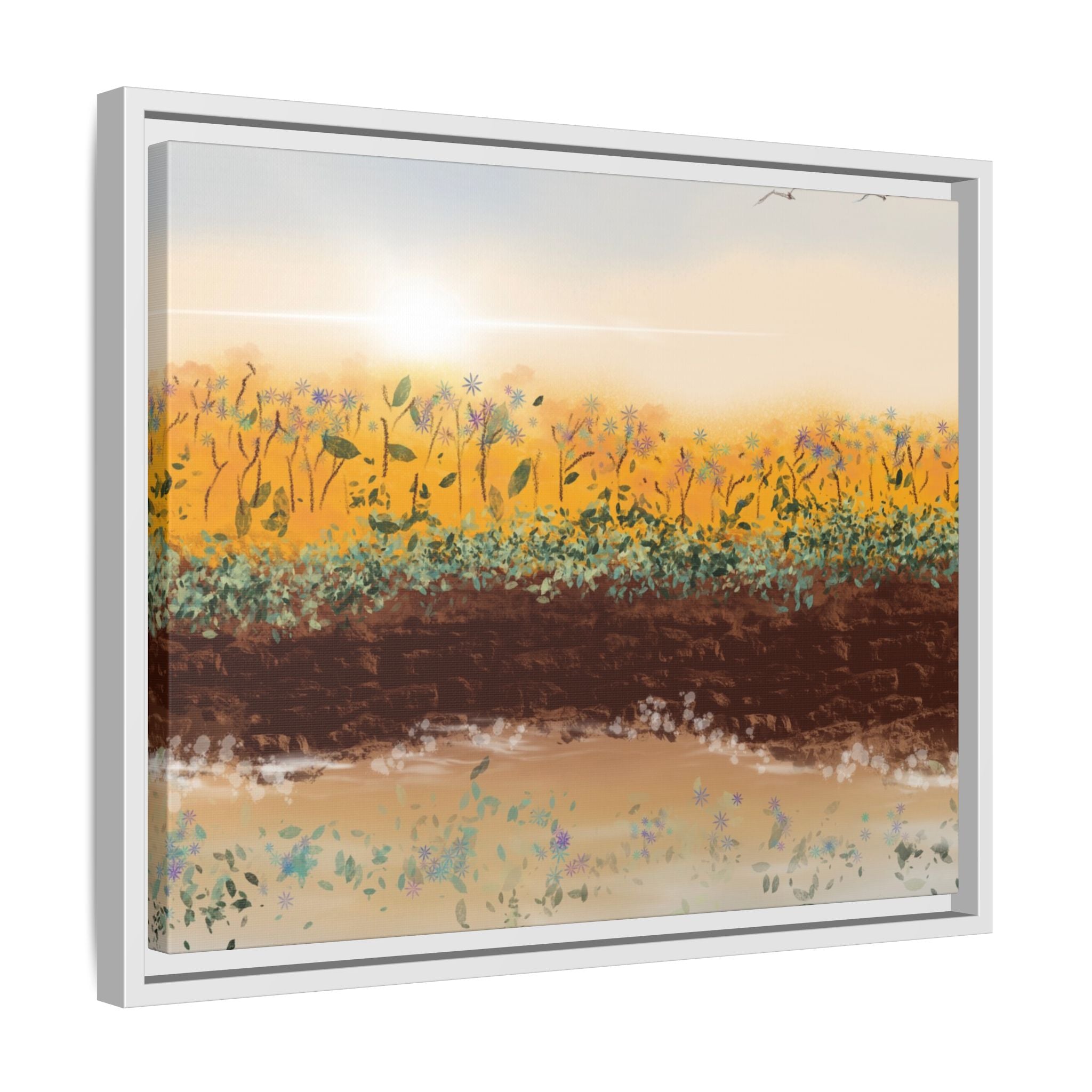 Golden Meadow Morning on Matte Canvas, Framed