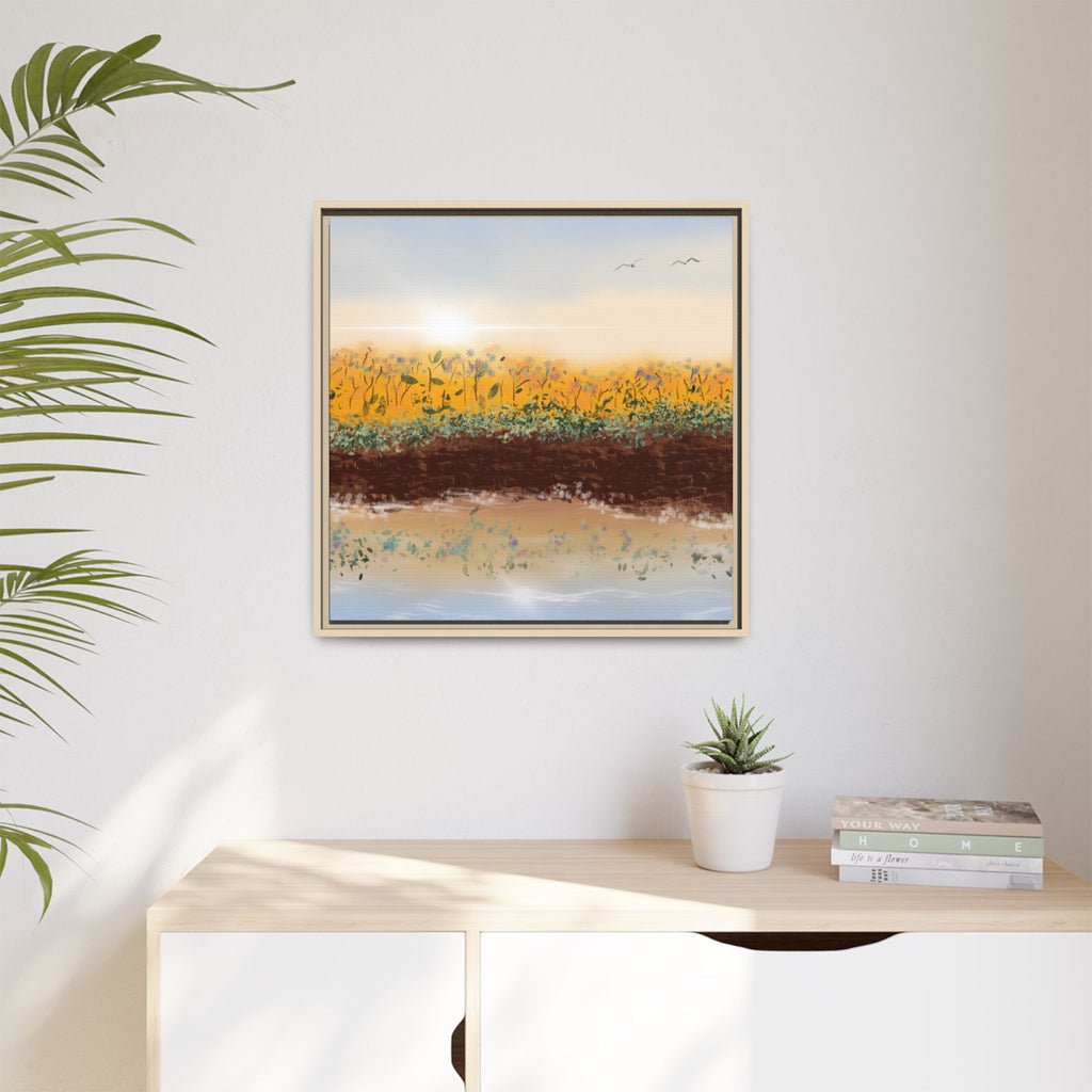 Golden Meadow Morning on Matte Canvas, Framed