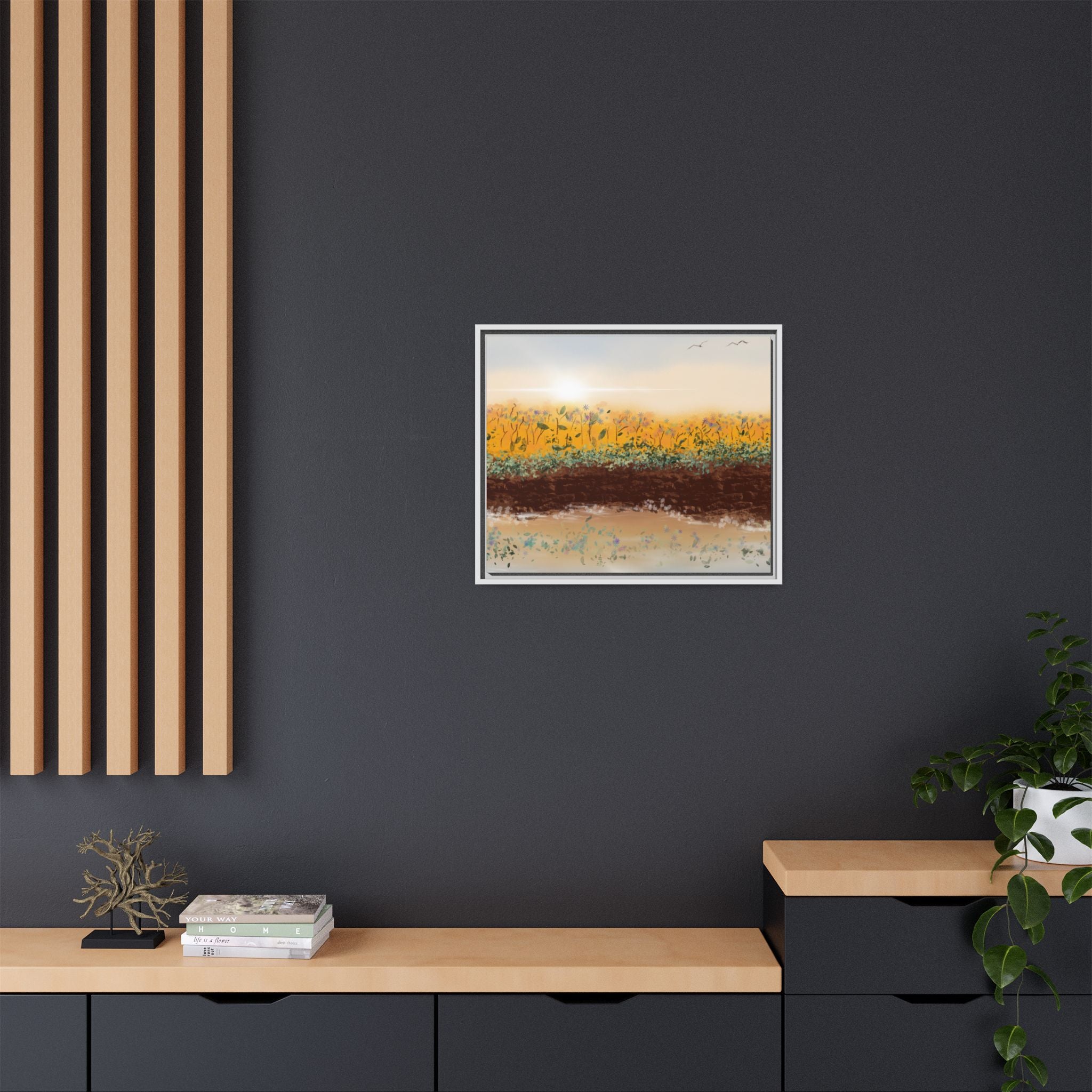 Golden Meadow Morning on Matte Canvas, Framed