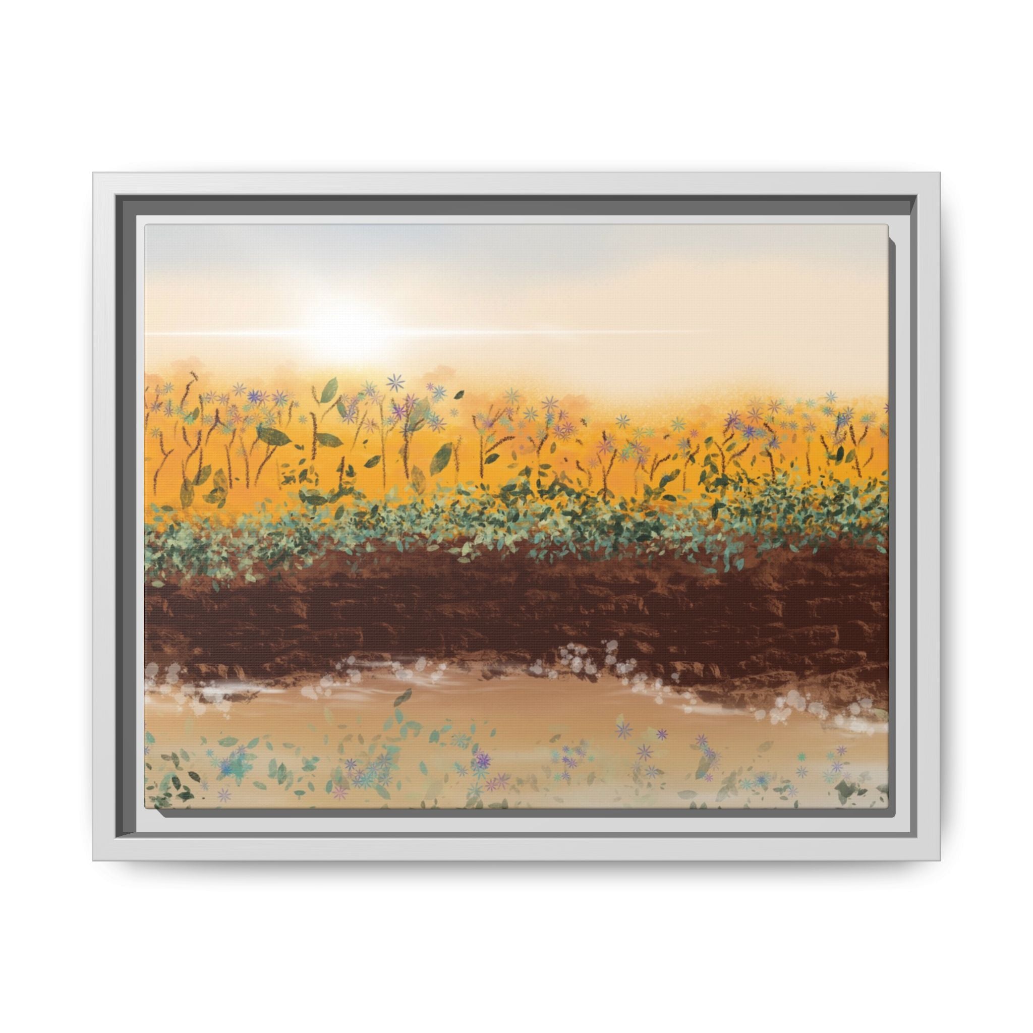Golden Meadow Morning on Matte Canvas, Framed