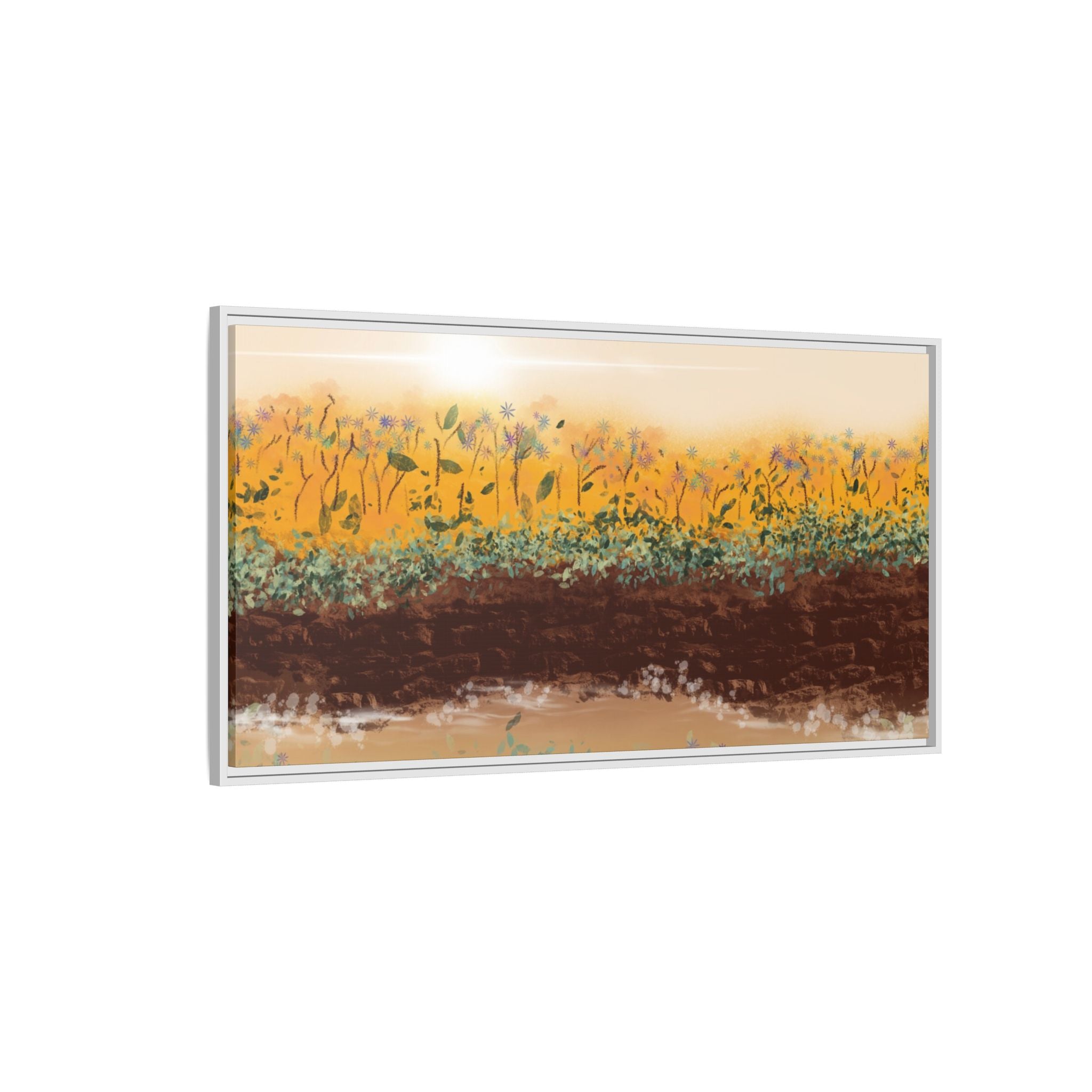 Golden Meadow Morning on Matte Canvas, Framed