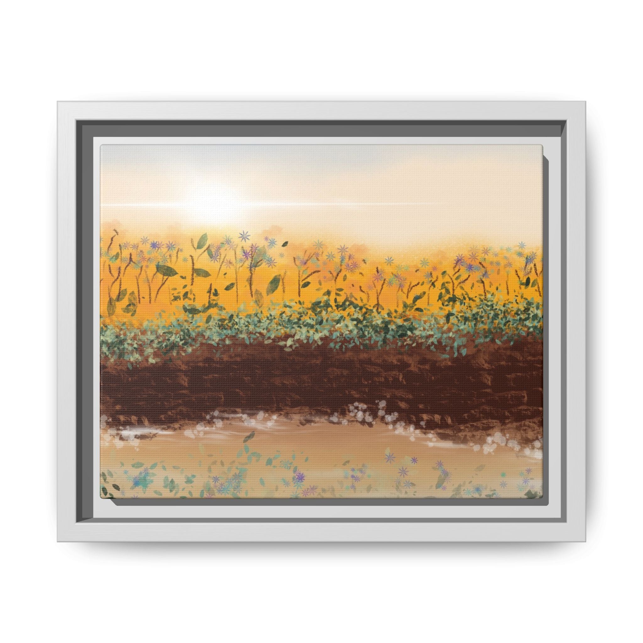 Golden Meadow Morning on Matte Canvas, Framed