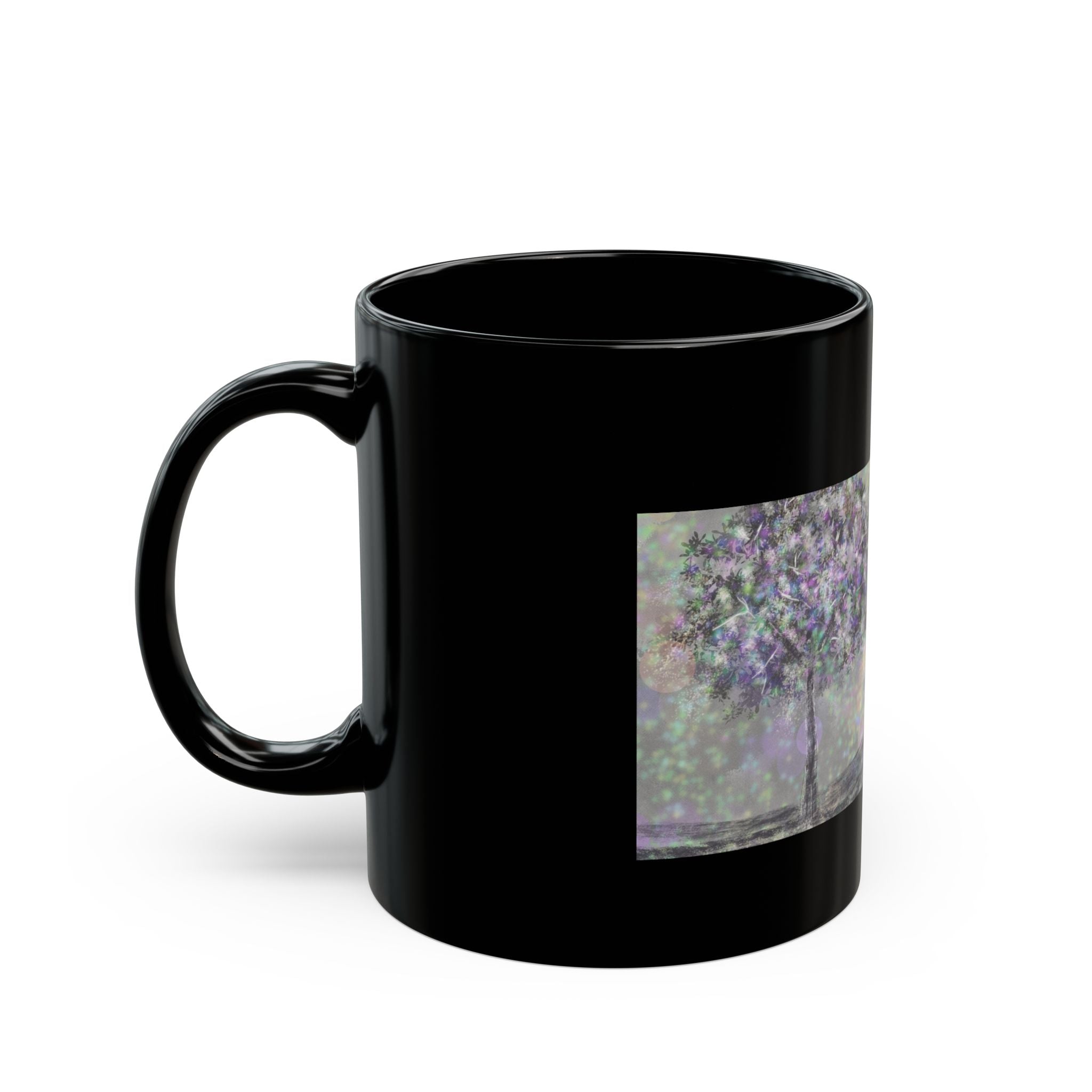 Mystic Bloom Tree Mug — Black Ceramic 11oz & 15oz
