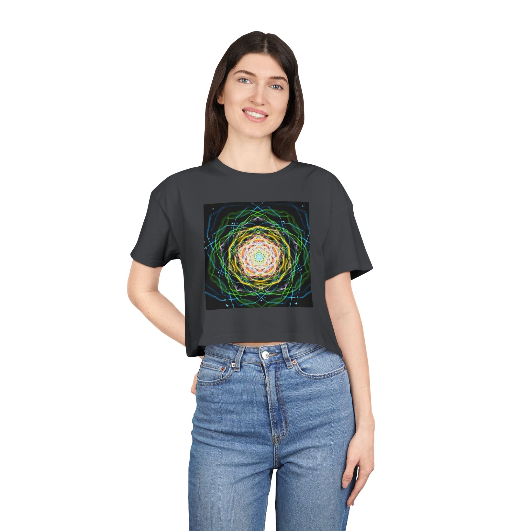 "Blooming Through Chaos — Rose Mandala Crop Tee"
