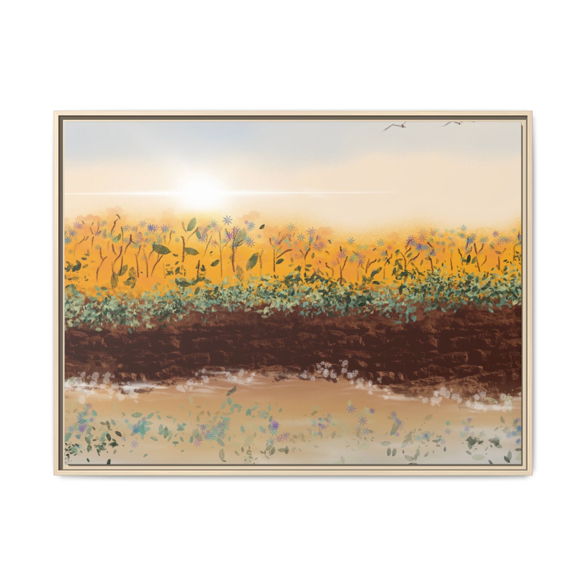 Golden Meadow Morning on Matte Canvas, Framed