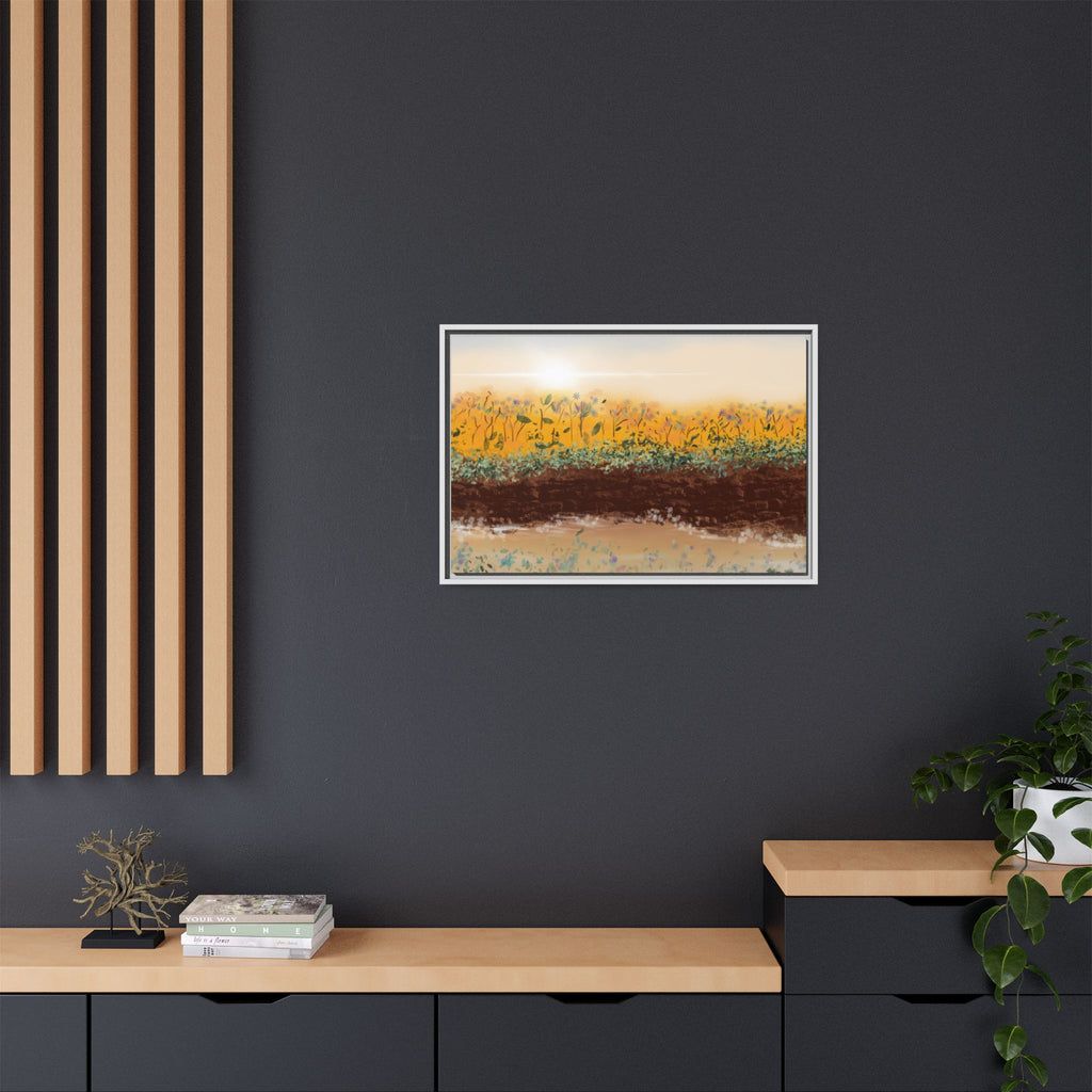 Golden Meadow Morning on Matte Canvas, Framed