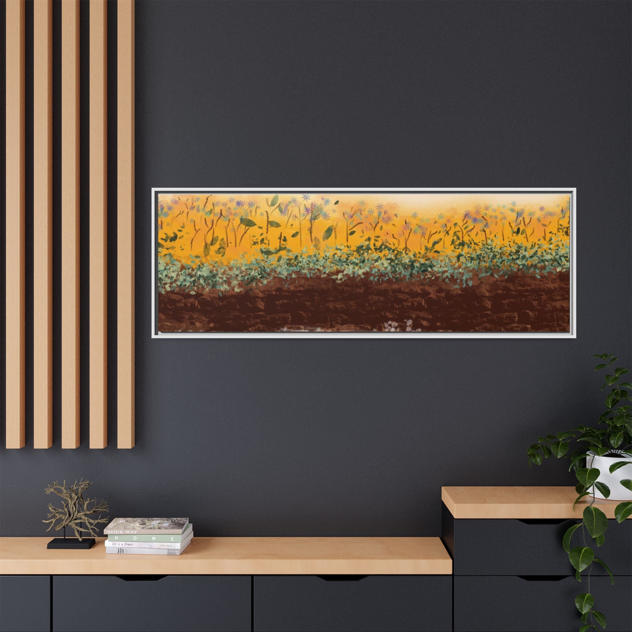 Golden Meadow Morning on Matte Canvas, Framed