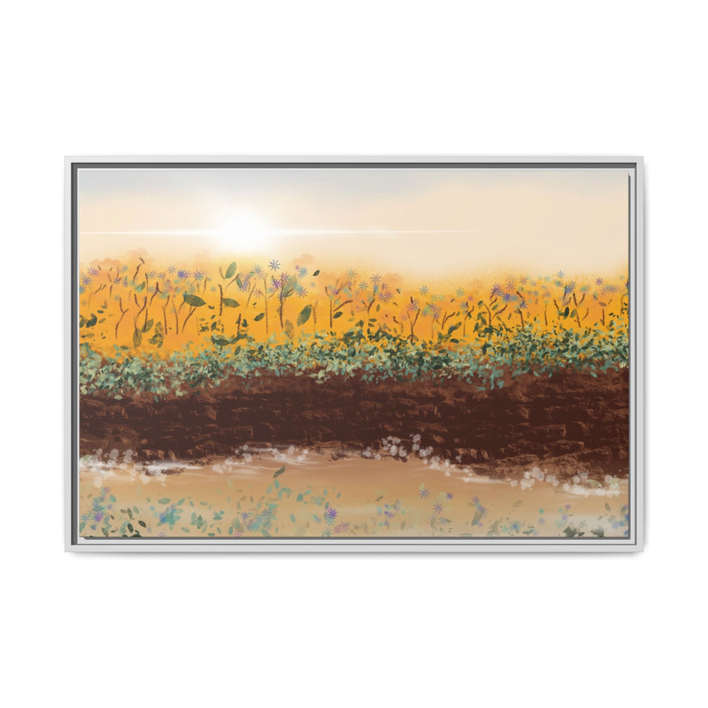 Golden Meadow Morning on Matte Canvas, Framed