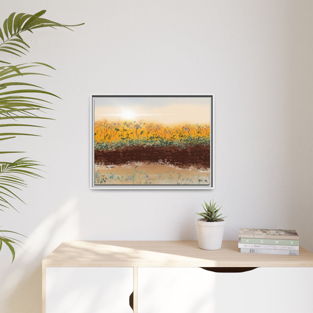 Golden Meadow Morning on Matte Canvas, Framed