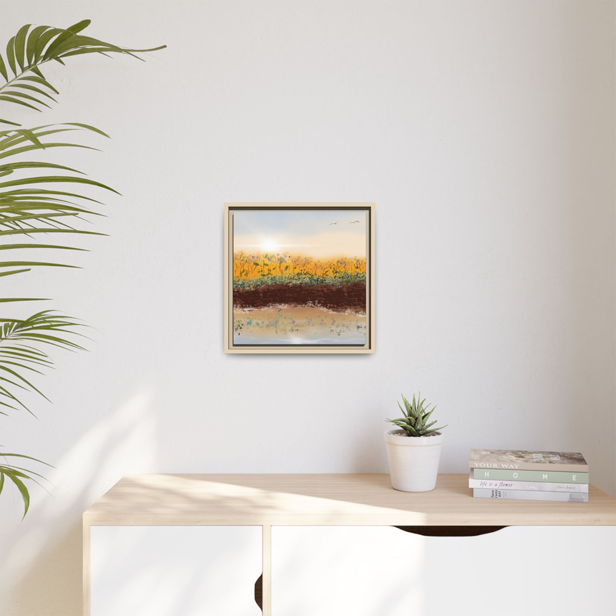 Golden Meadow Morning on Matte Canvas, Framed