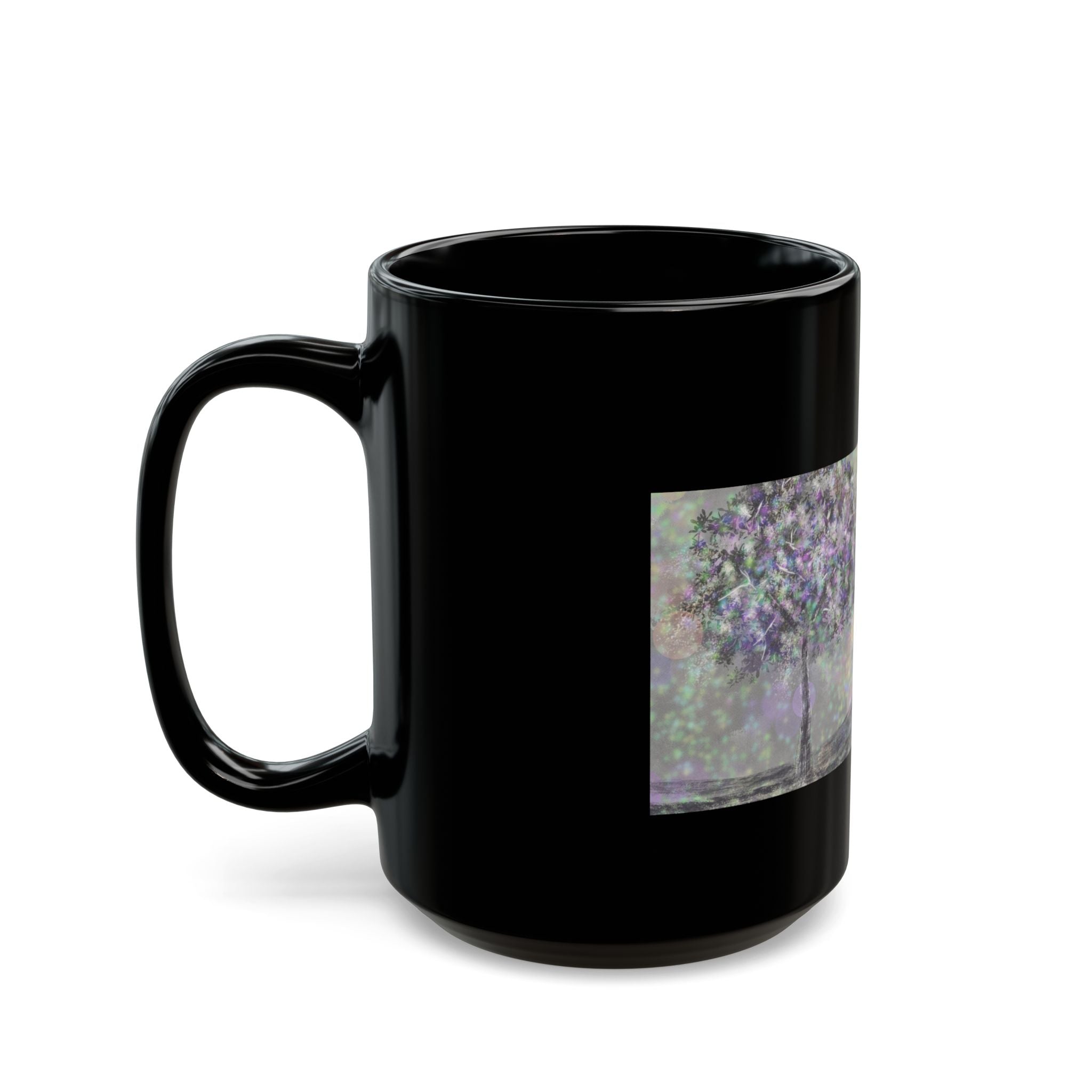 Mystic Bloom Tree Mug — Black Ceramic 11oz & 15oz