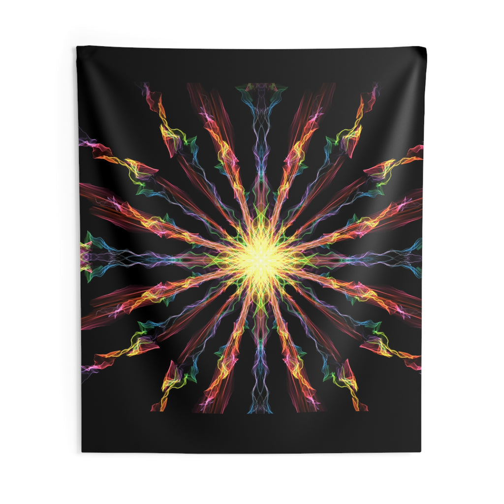 "Burst Into Light Wall Tapestry — Rainbow Mandala Decor"