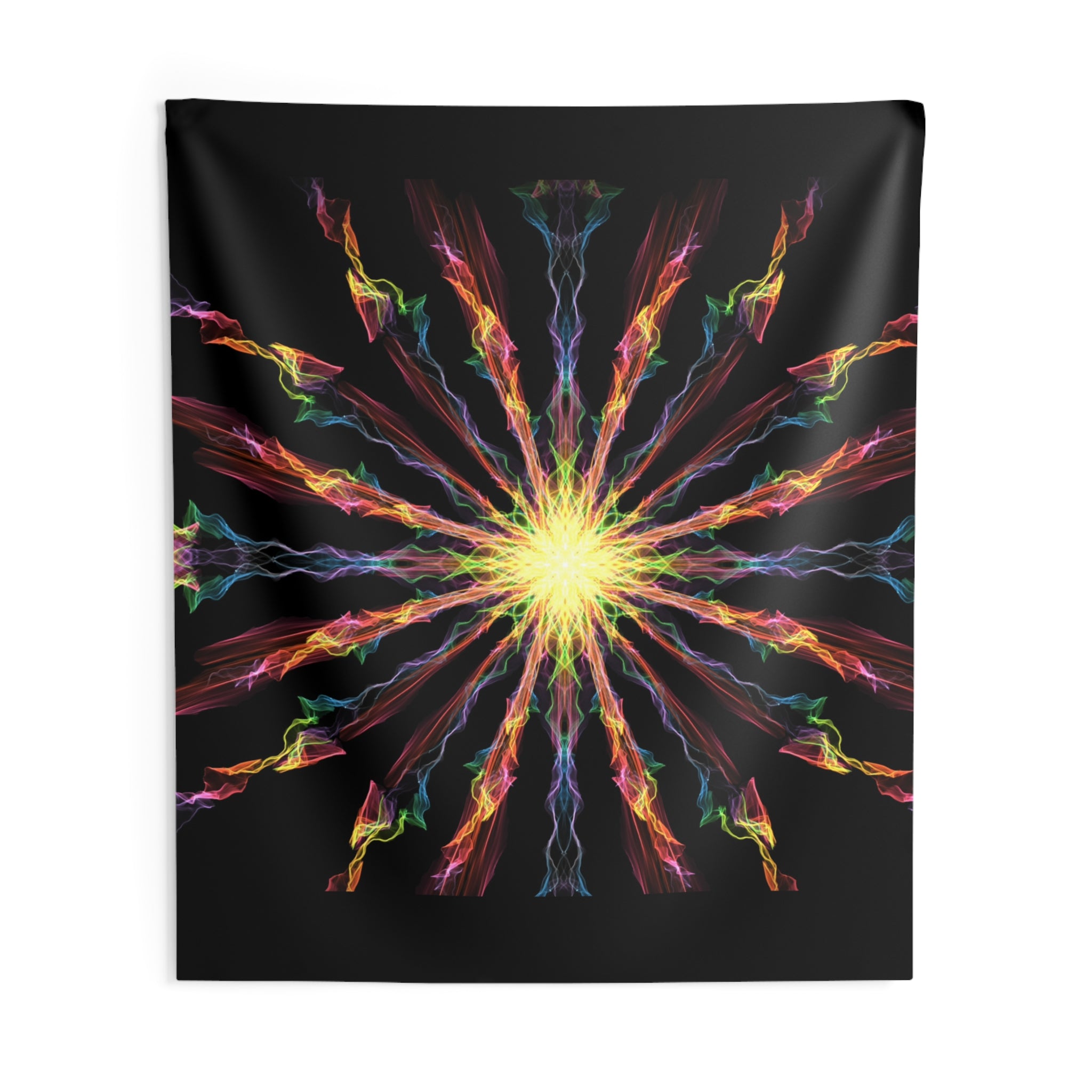 "Burst Into Light Wall Tapestry — Rainbow Mandala Decor"