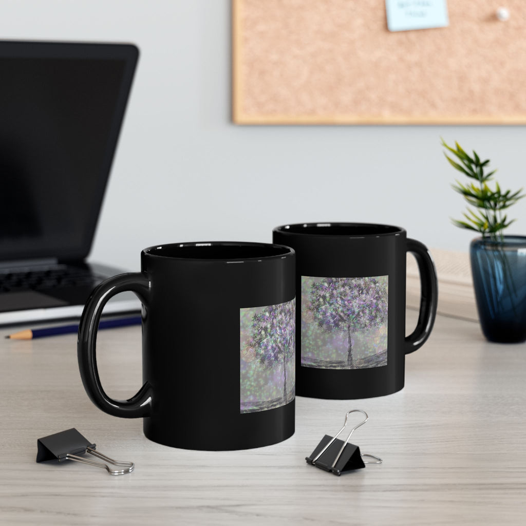 Mystic Bloom Tree Mug — Black Ceramic 11oz & 15oz