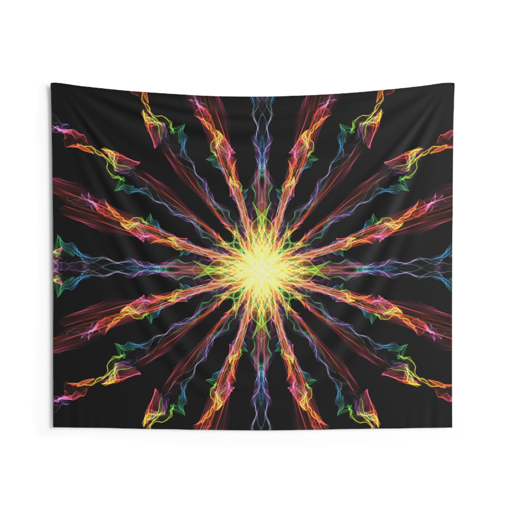 "Burst Into Light Wall Tapestry — Rainbow Mandala Decor"