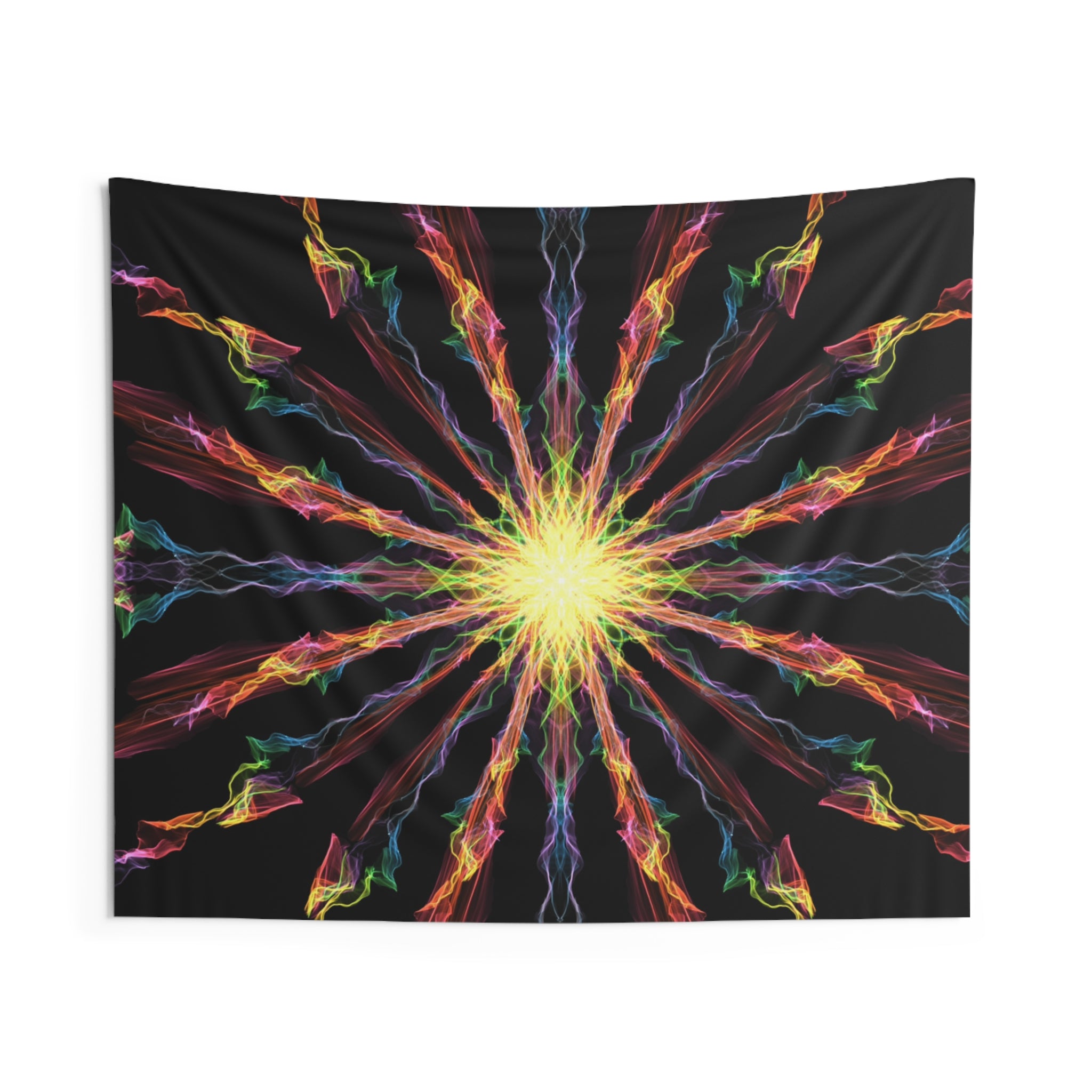 "Burst Into Light Wall Tapestry — Rainbow Mandala Decor"