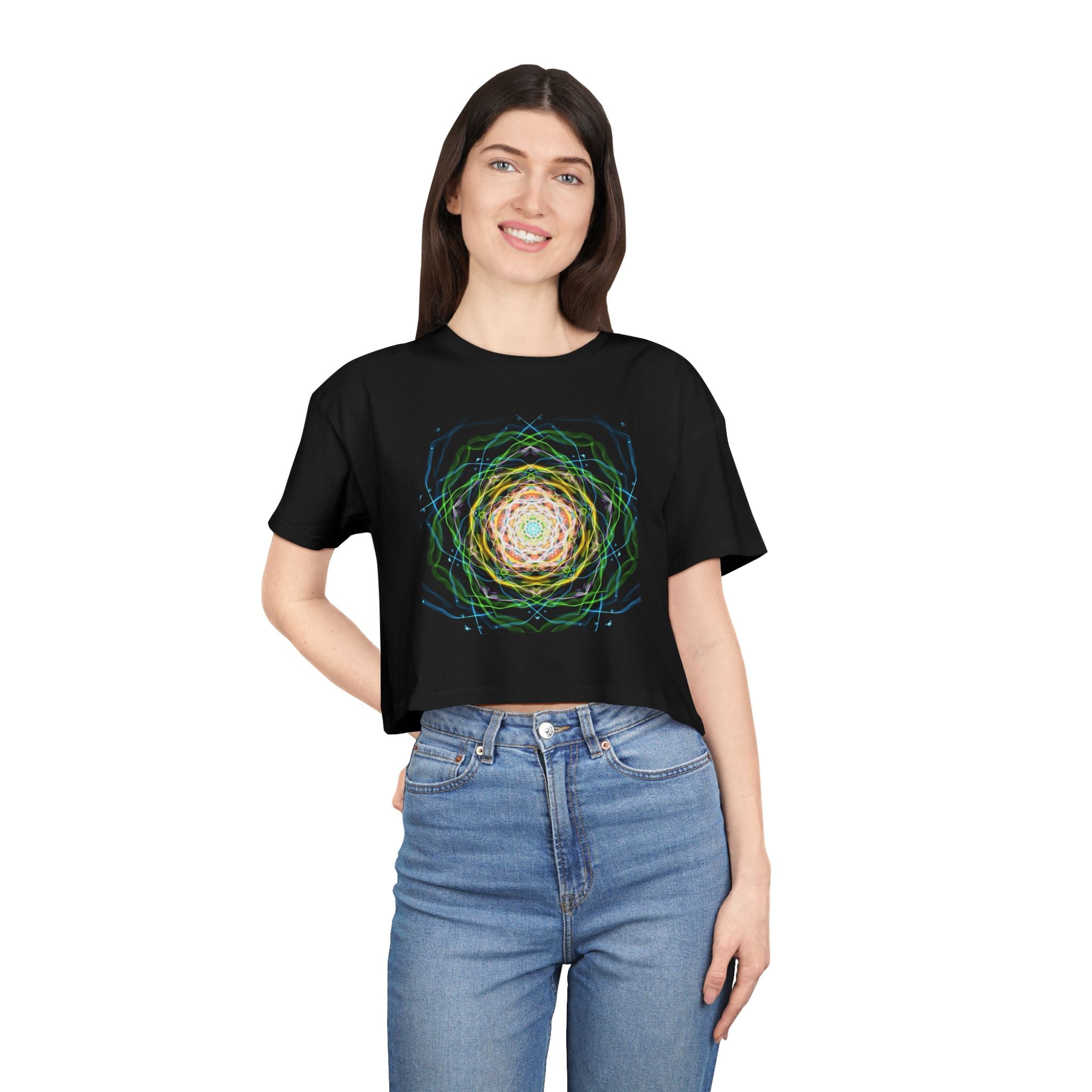 "Blooming Through Chaos — Rose Mandala Crop Tee"