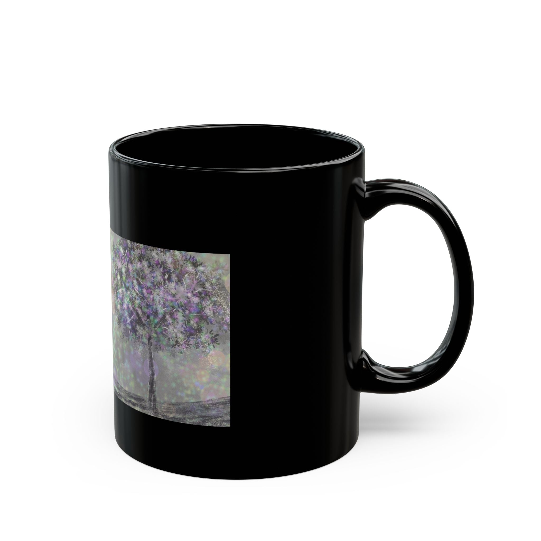 Mystic Bloom Tree Mug — Black Ceramic 11oz & 15oz