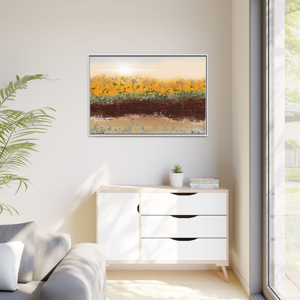 Golden Meadow Morning on Matte Canvas, Framed