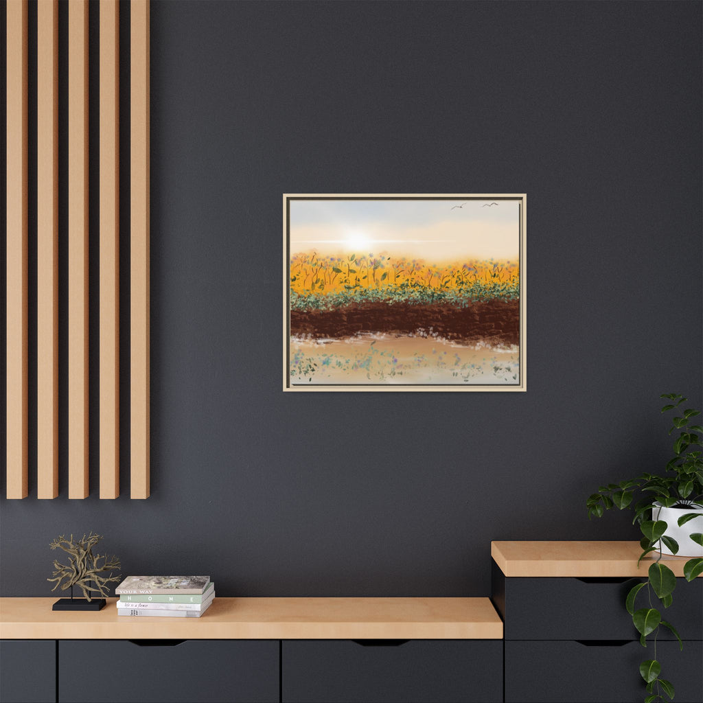 Golden Meadow Morning on Matte Canvas, Framed