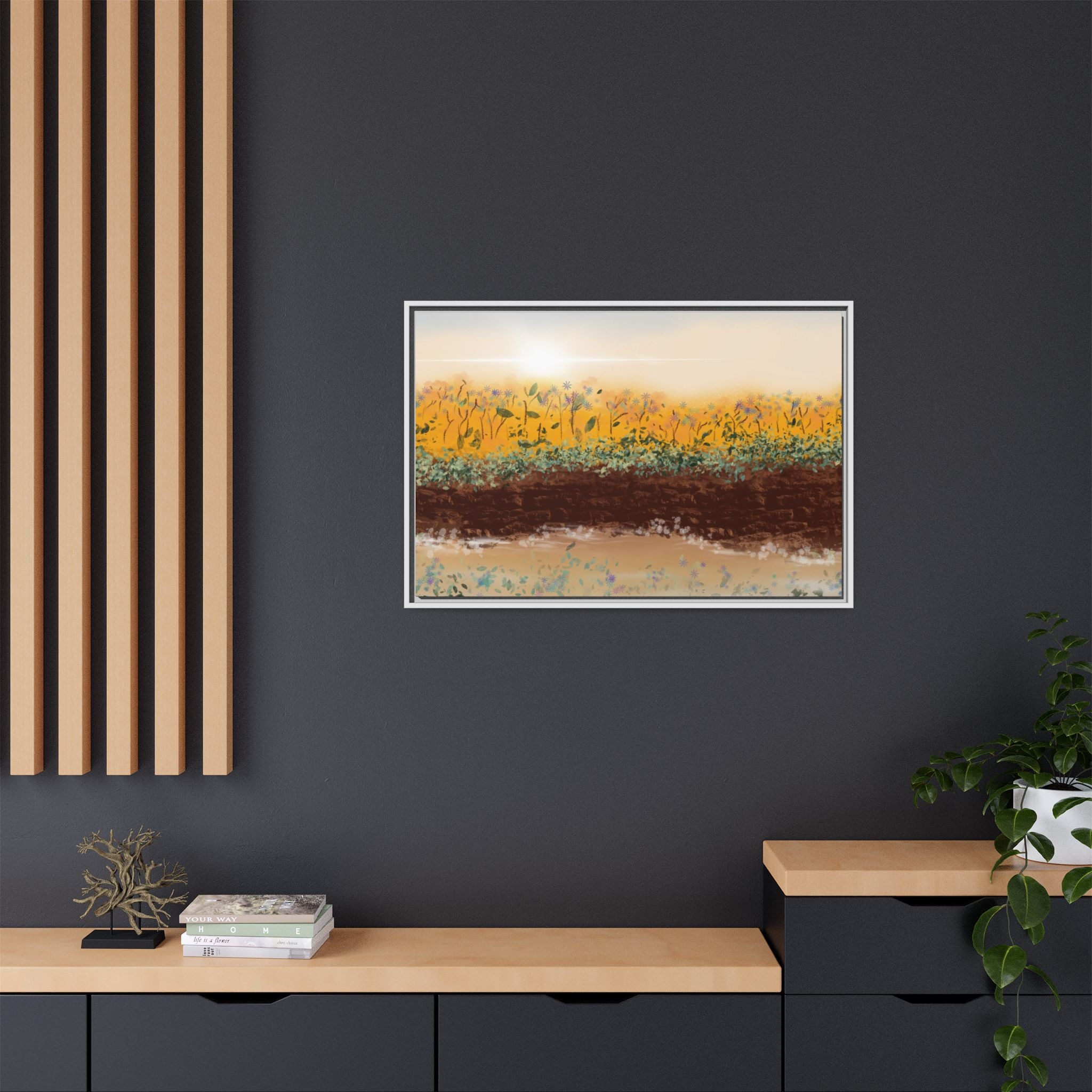 Golden Meadow Morning on Matte Canvas, Framed