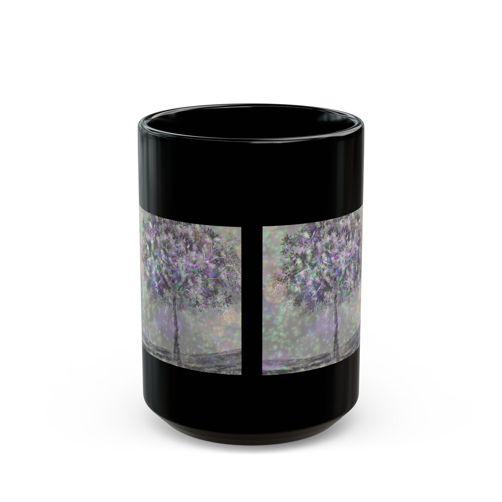Mystic Bloom Tree Mug — Black Ceramic 11oz & 15oz