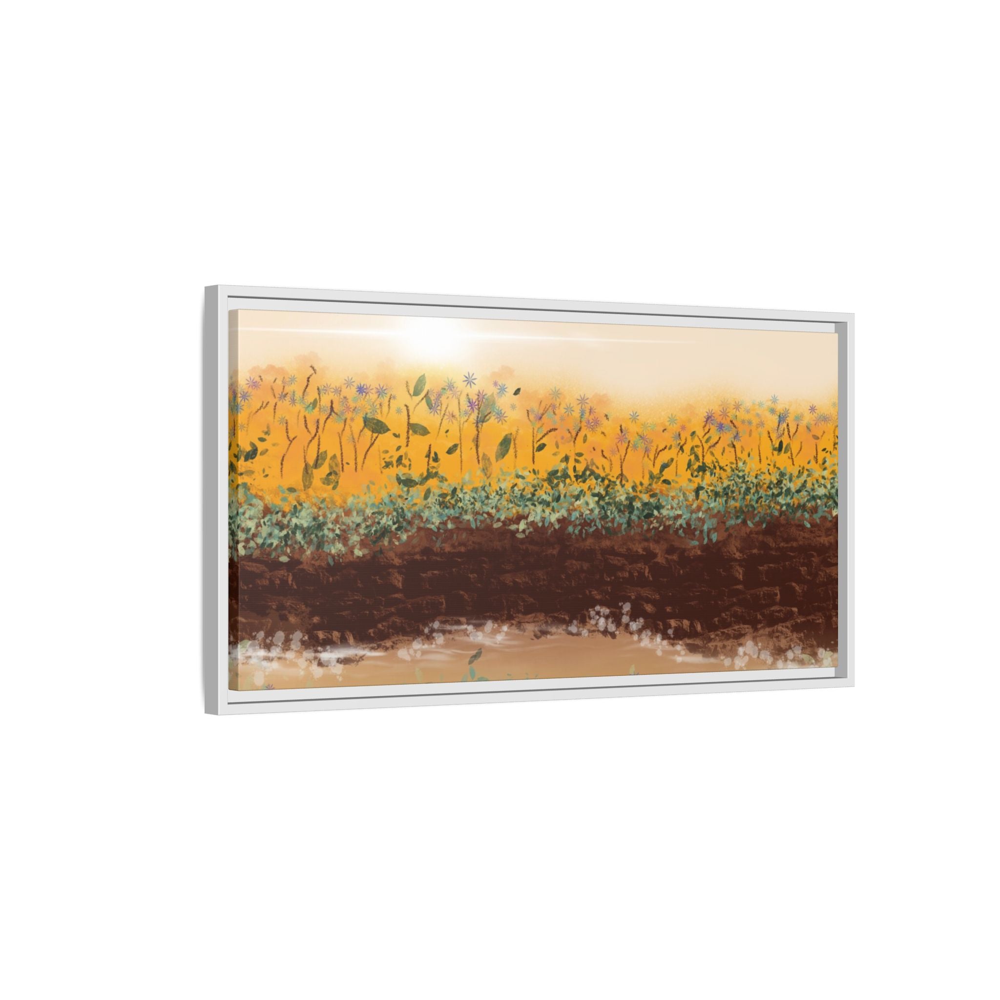 Golden Meadow Morning on Matte Canvas, Framed