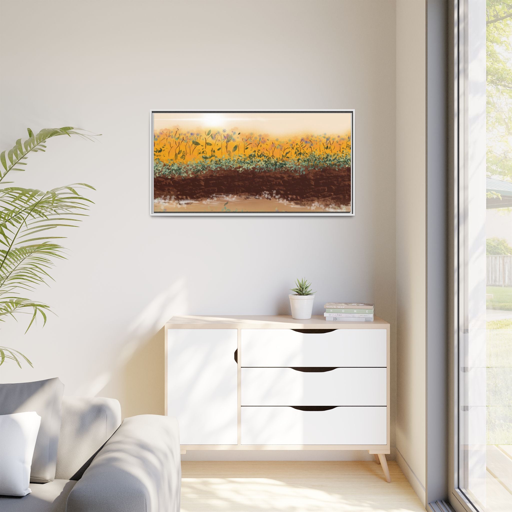 Golden Meadow Morning on Matte Canvas, Framed