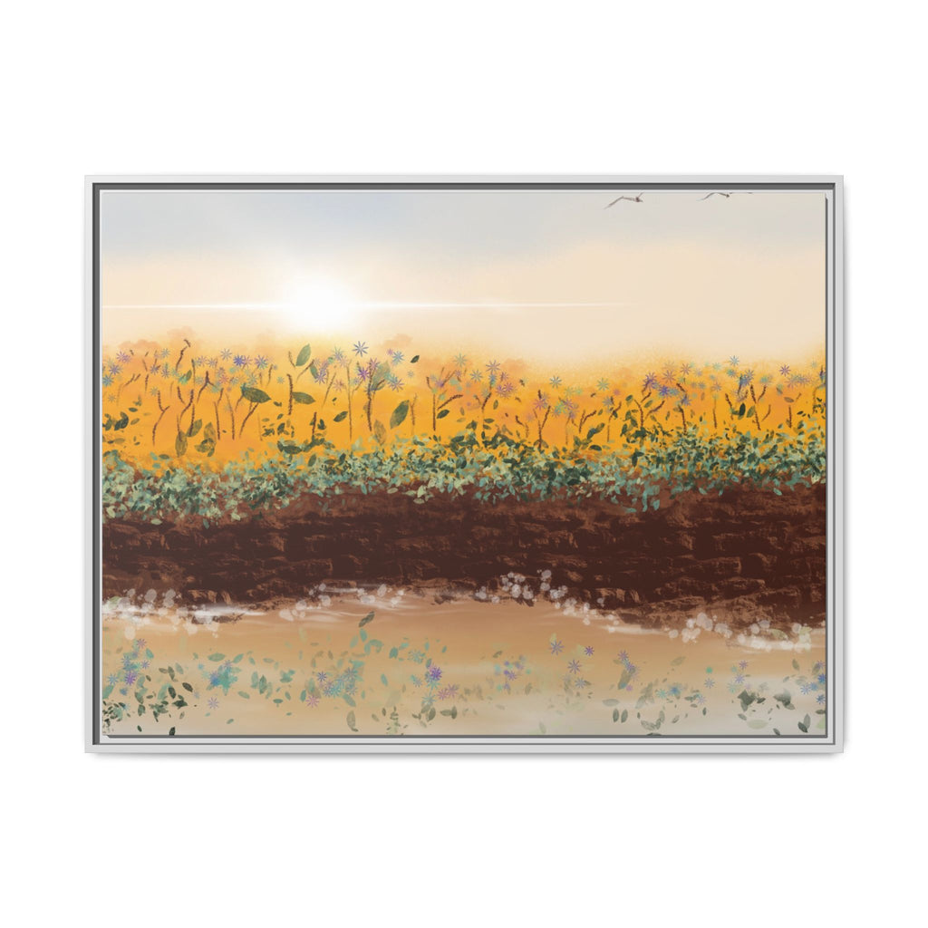 Golden Meadow Morning on Matte Canvas, Framed