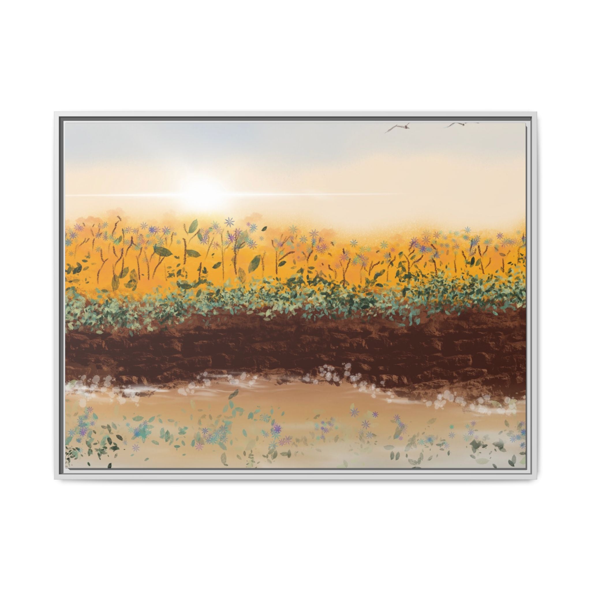 Golden Meadow Morning on Matte Canvas, Framed