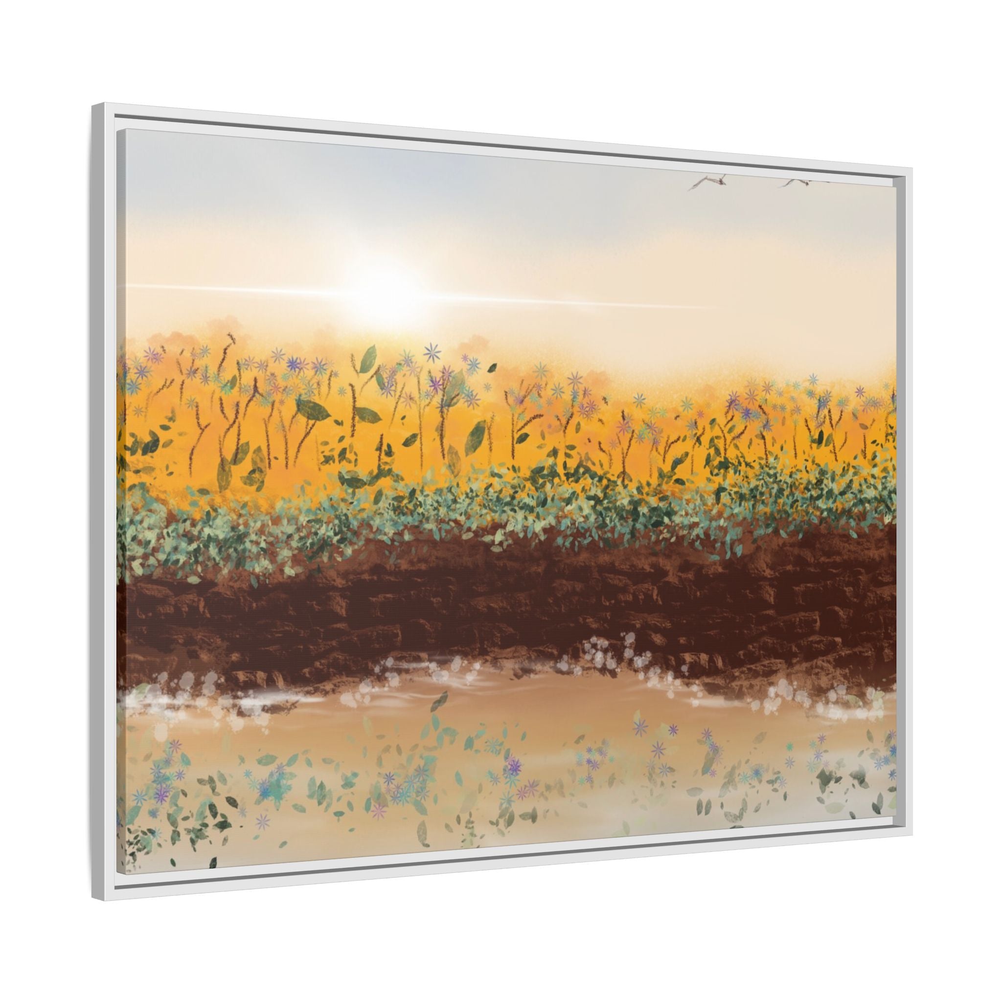 Golden Meadow Morning on Matte Canvas, Framed