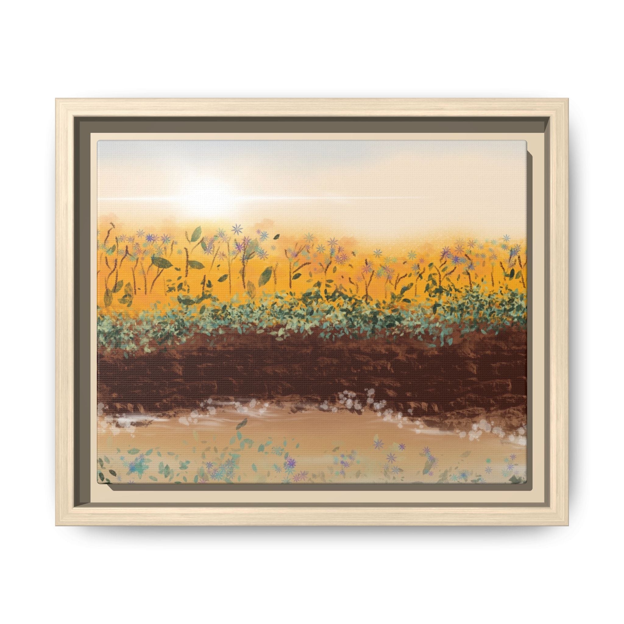 Golden Meadow Morning on Matte Canvas, Framed