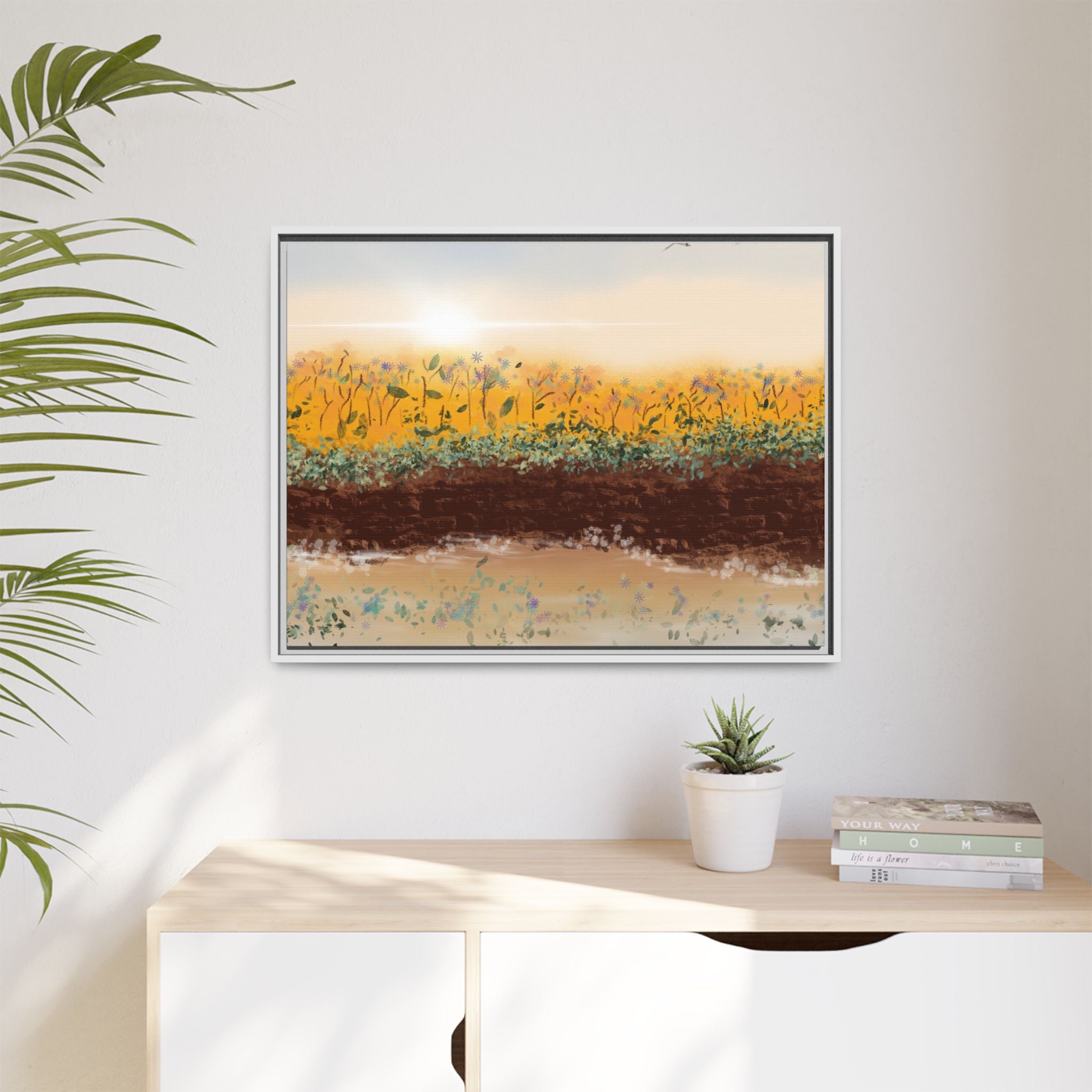 Golden Meadow Morning on Matte Canvas, Framed