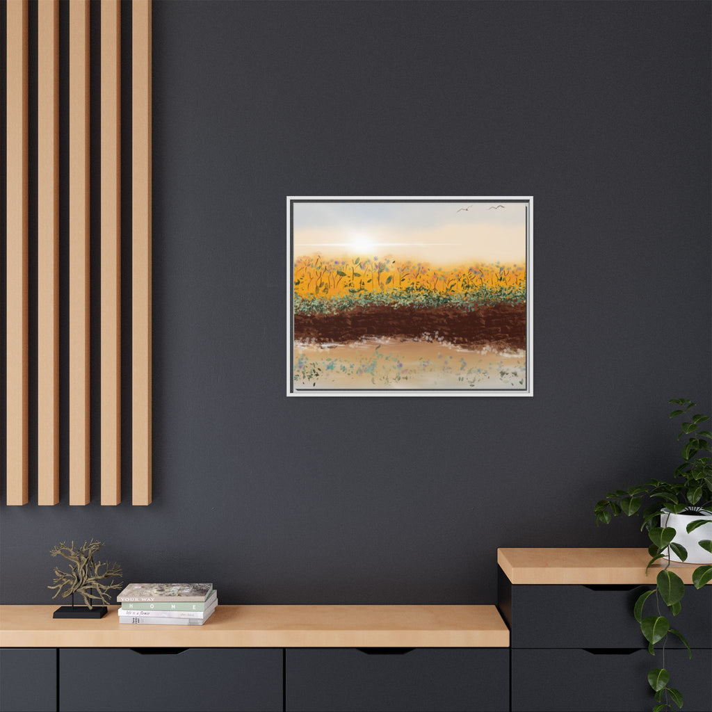Golden Meadow Morning on Matte Canvas, Framed