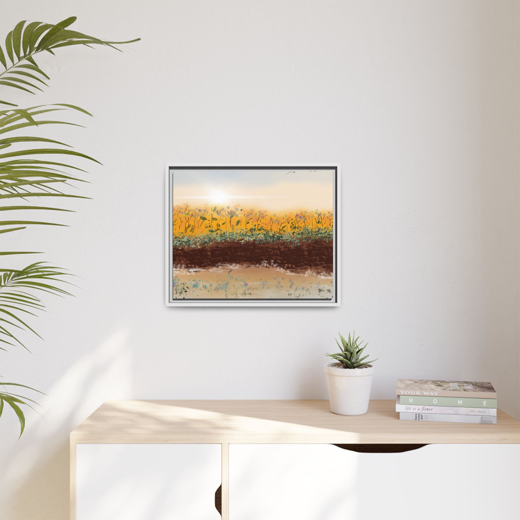 Golden Meadow Morning on Matte Canvas, Framed