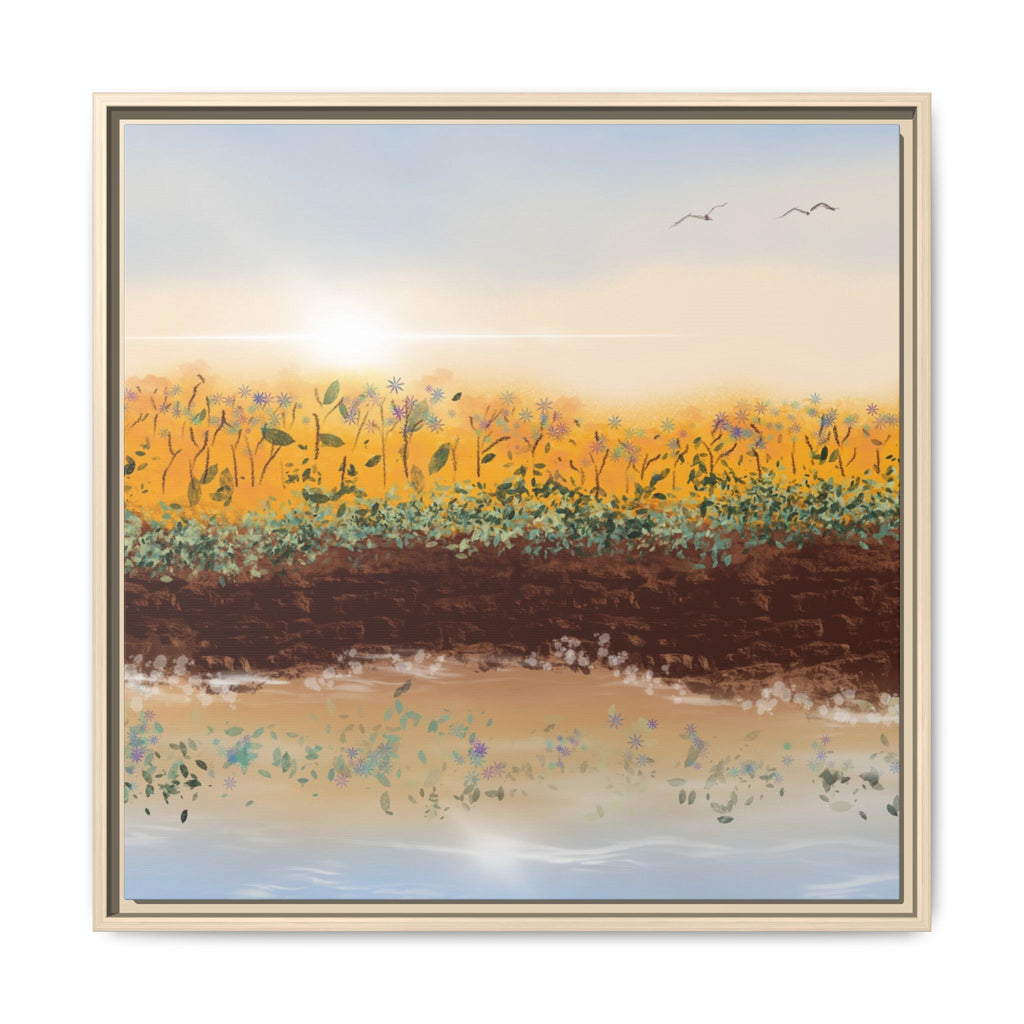 Golden Meadow Morning on Matte Canvas, Framed