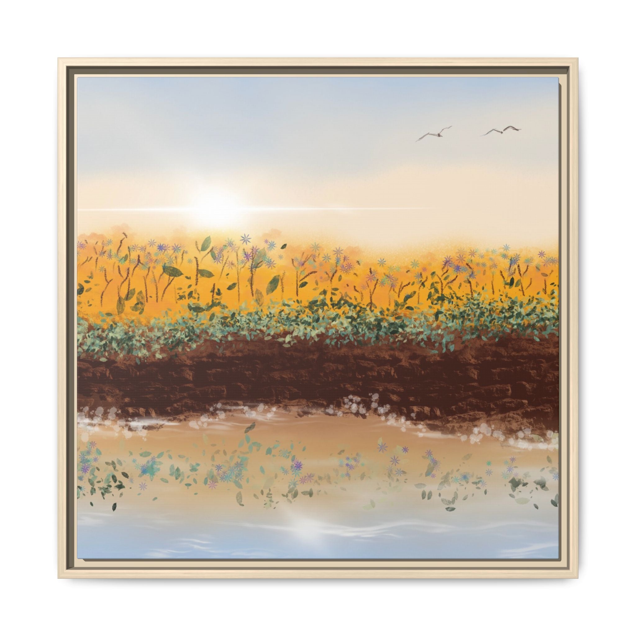 Golden Meadow Morning on Matte Canvas, Framed