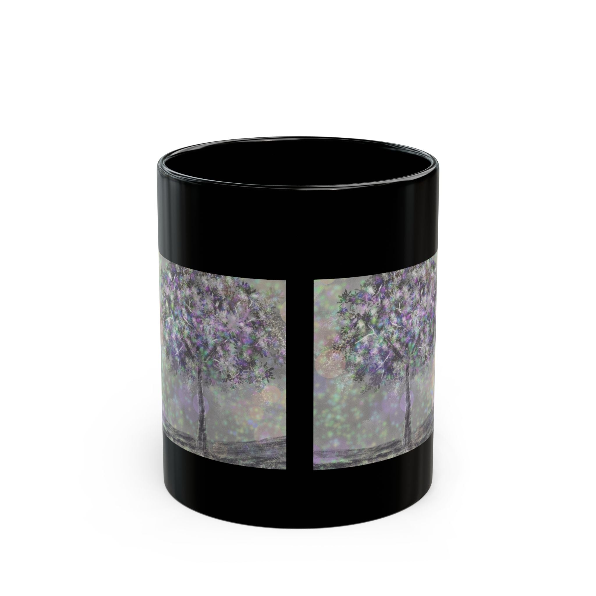 Mystic Bloom Tree Mug — Black Ceramic 11oz & 15oz