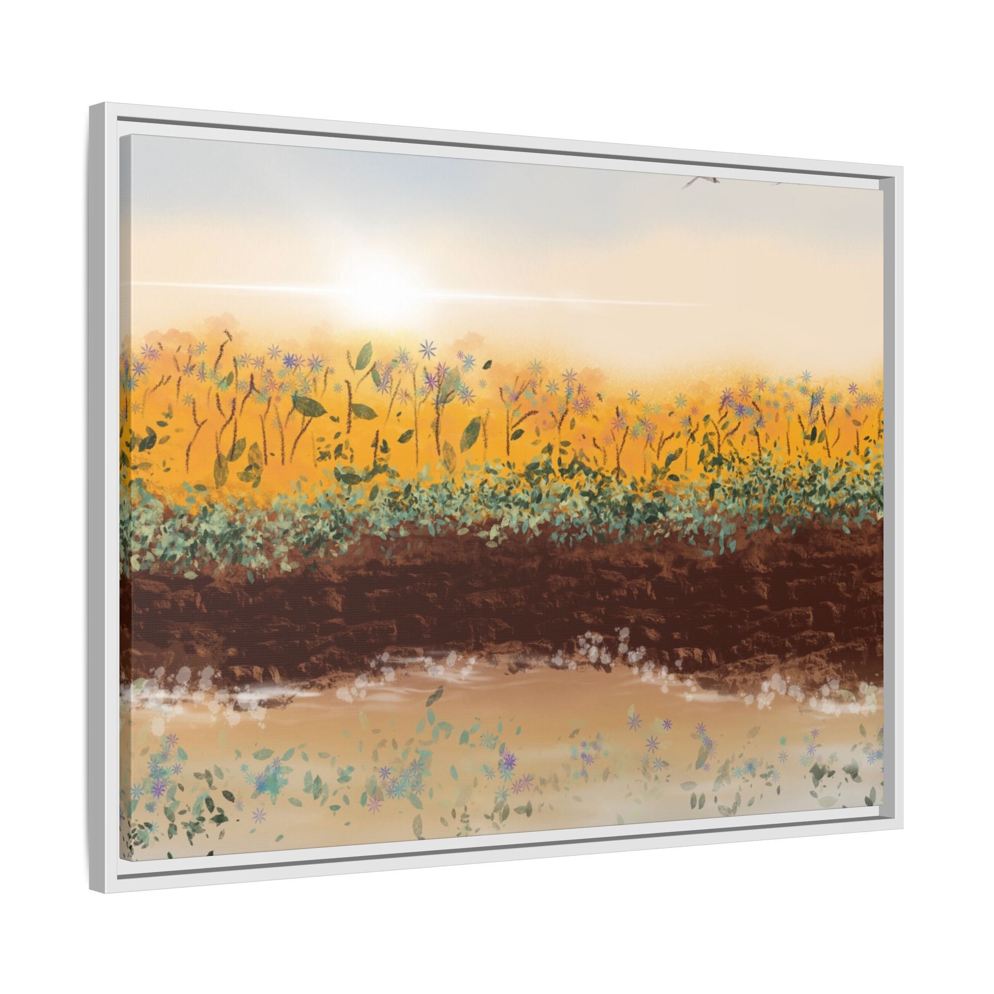 Golden Meadow Morning on Matte Canvas, Framed