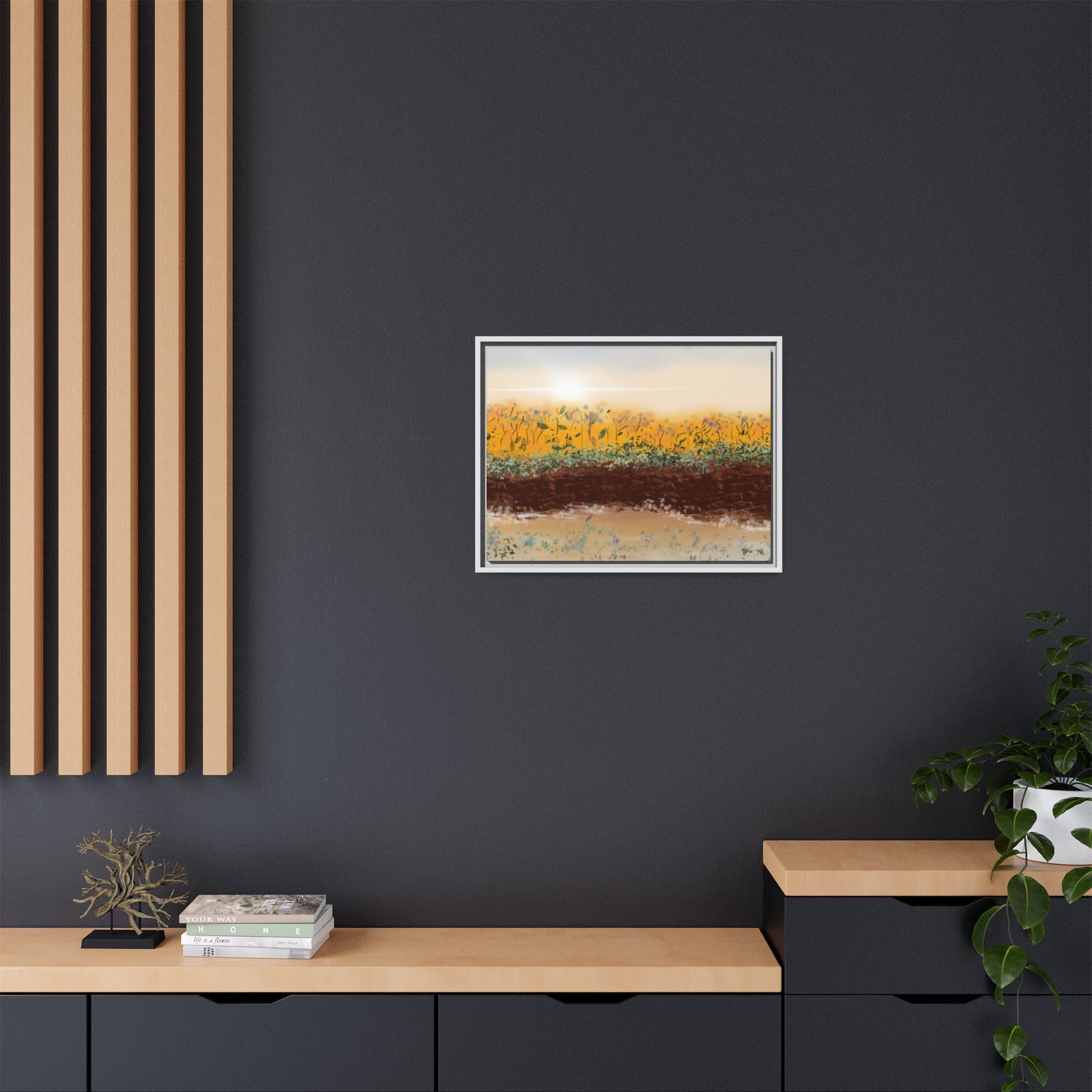 Golden Meadow Morning on Matte Canvas, Framed