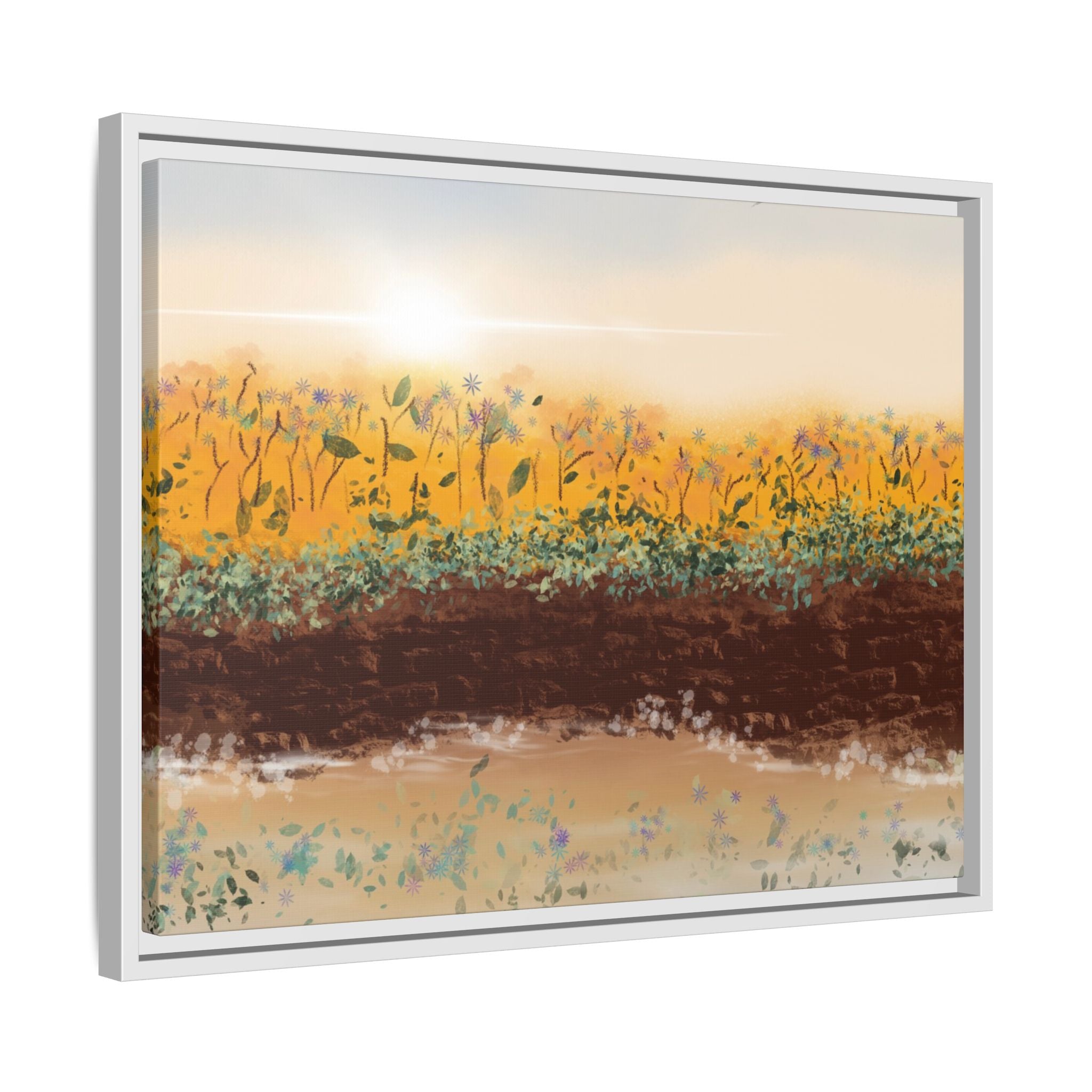 Golden Meadow Morning on Matte Canvas, Framed
