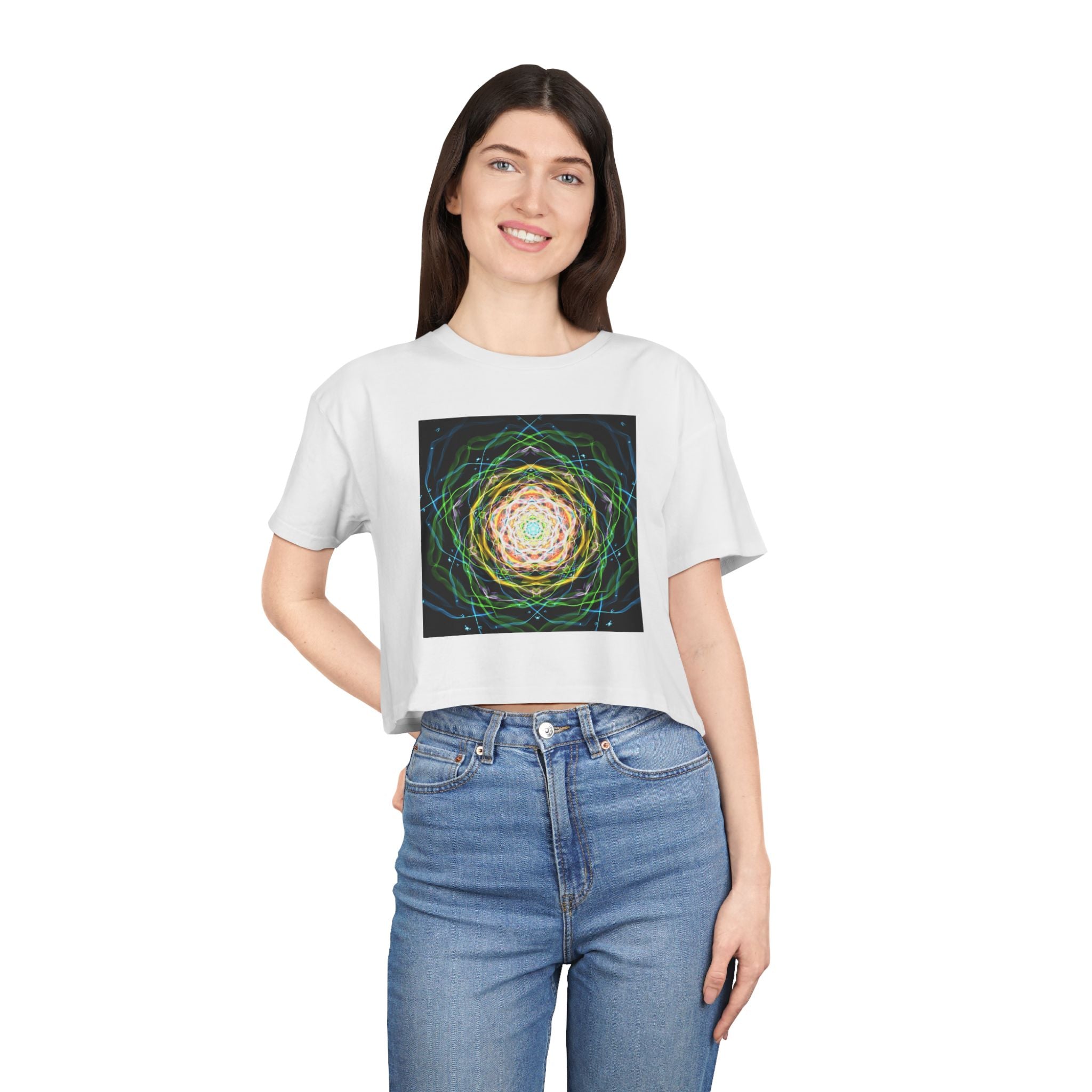 "Blooming Through Chaos — Rose Mandala Crop Tee"