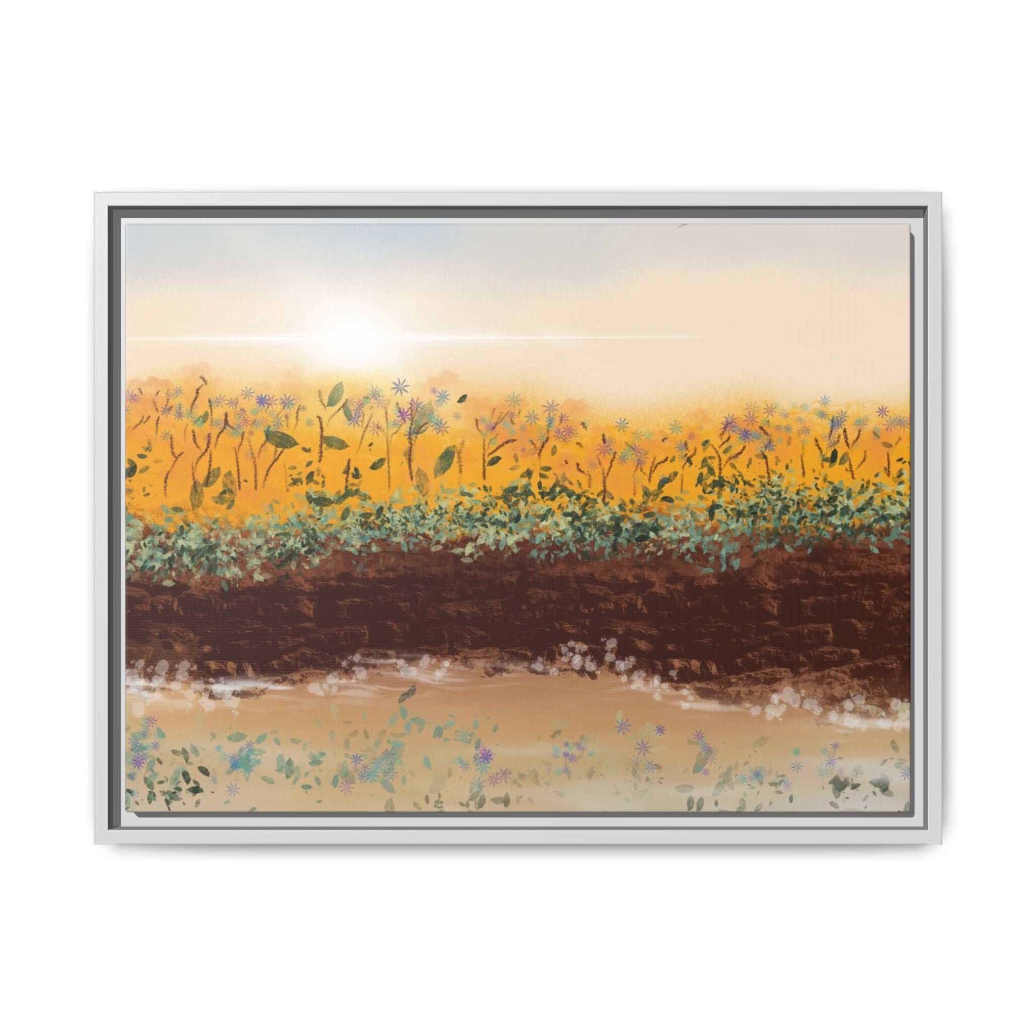 Golden Meadow Morning on Matte Canvas, Framed