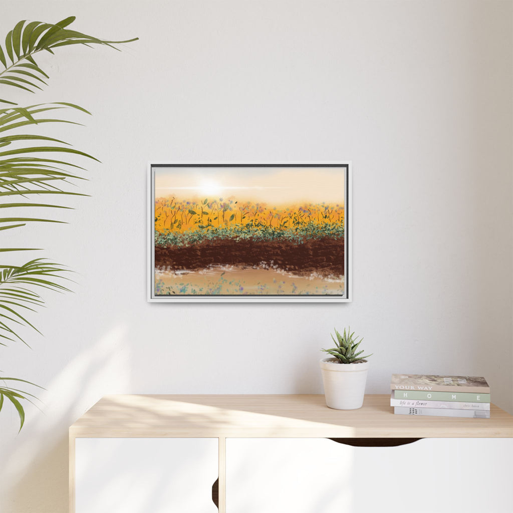 Golden Meadow Morning on Matte Canvas, Framed