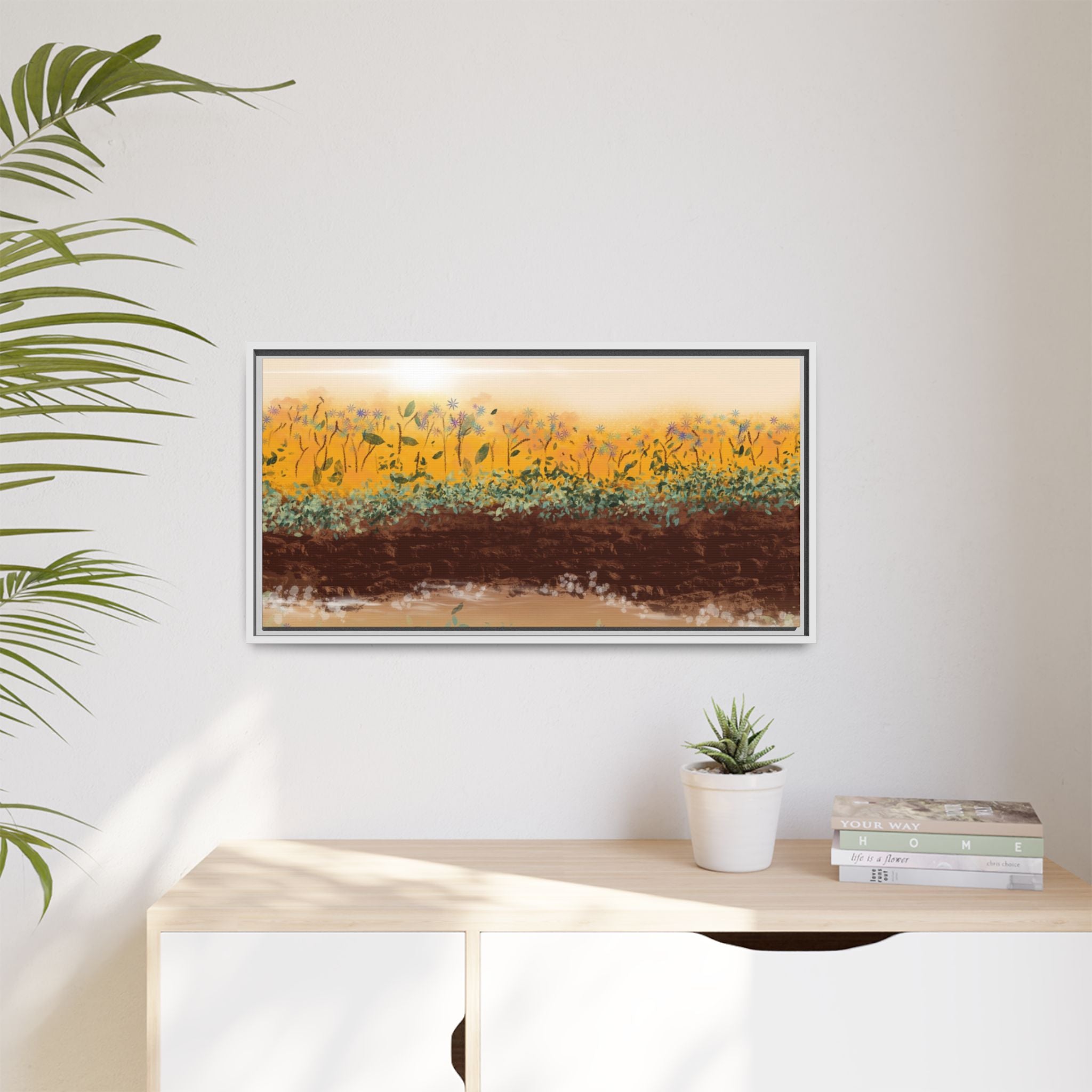Golden Meadow Morning on Matte Canvas, Framed