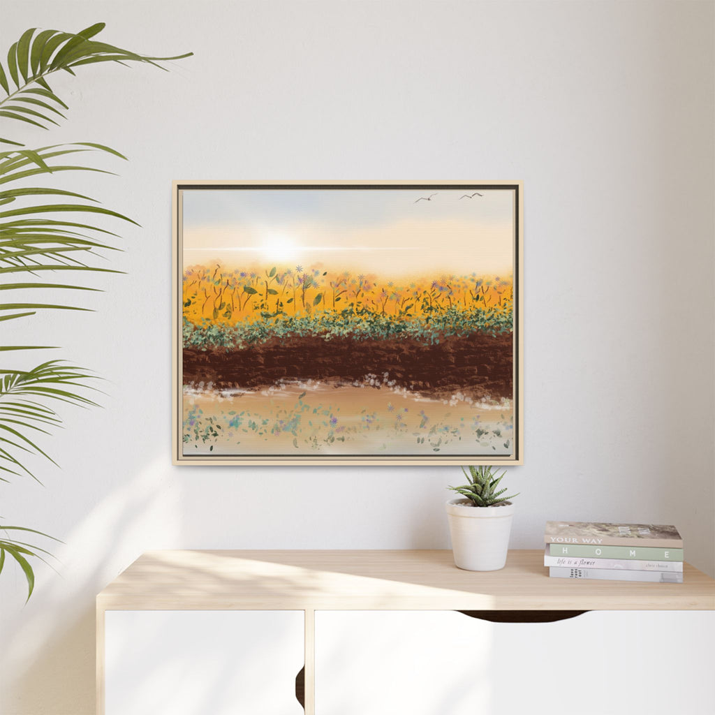 Golden Meadow Morning on Matte Canvas, Framed