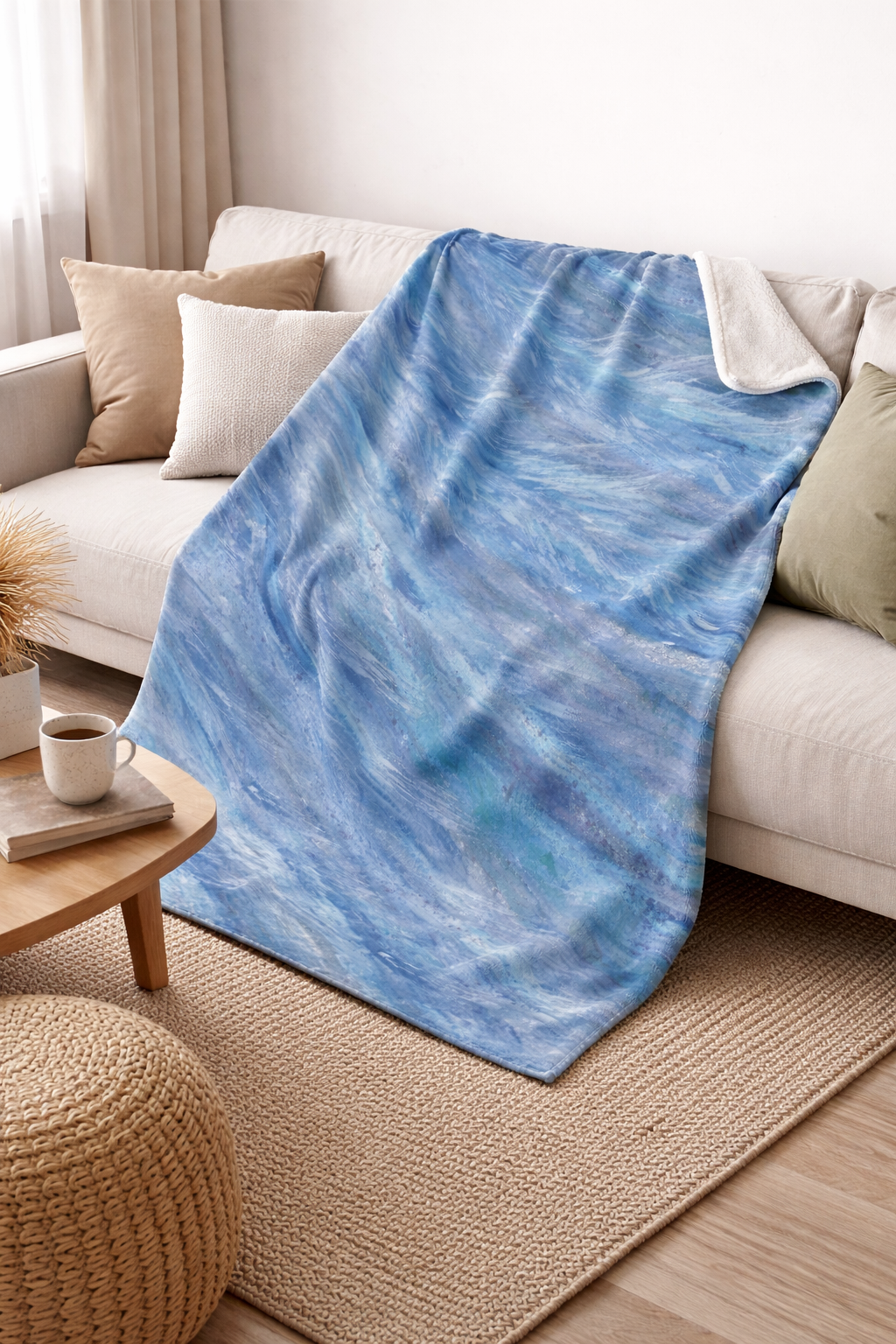 Whispers of the Current – Healing Blue Abstract Plush Blanket